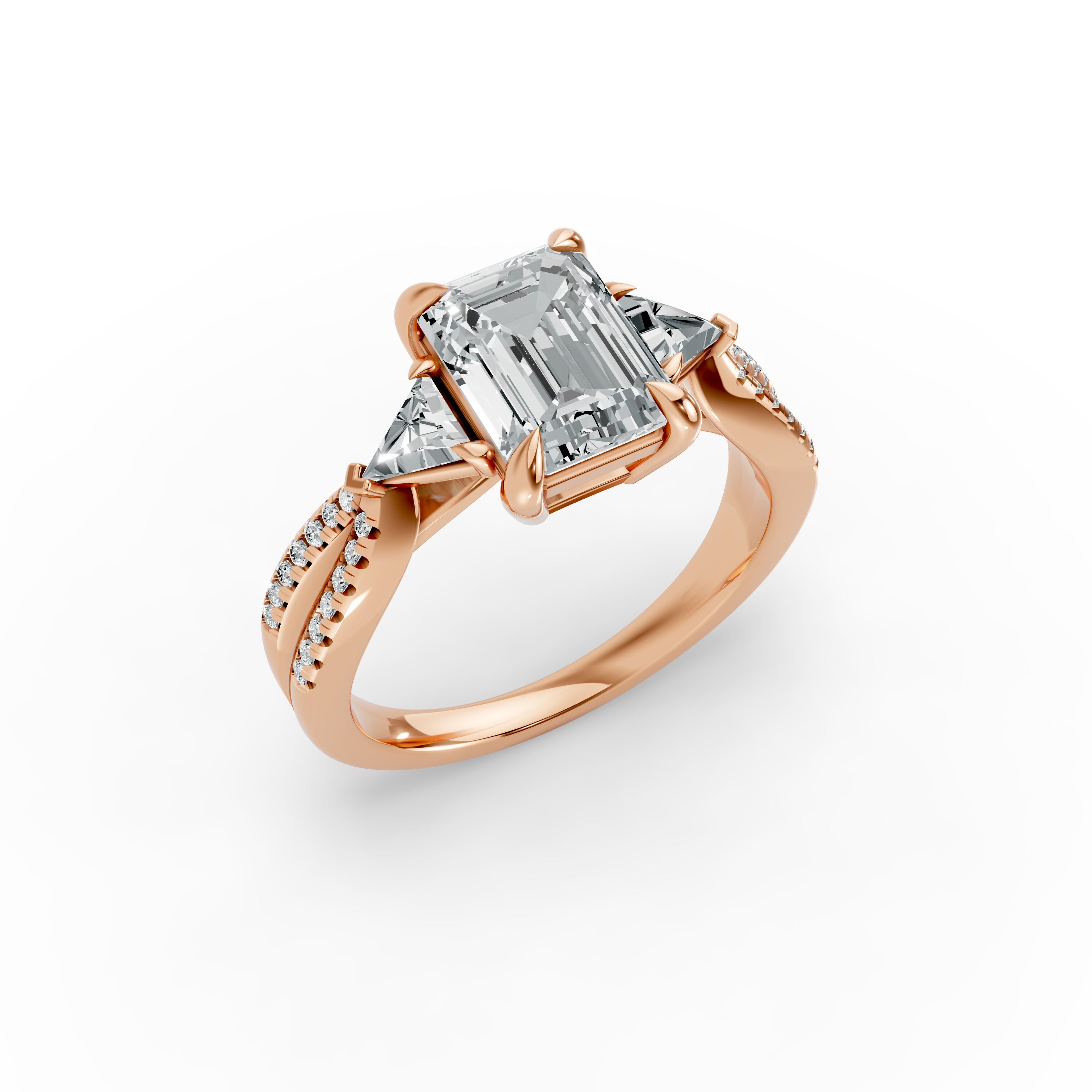 Emerald Shape Diamond Fancy Engagement Ring in Gold