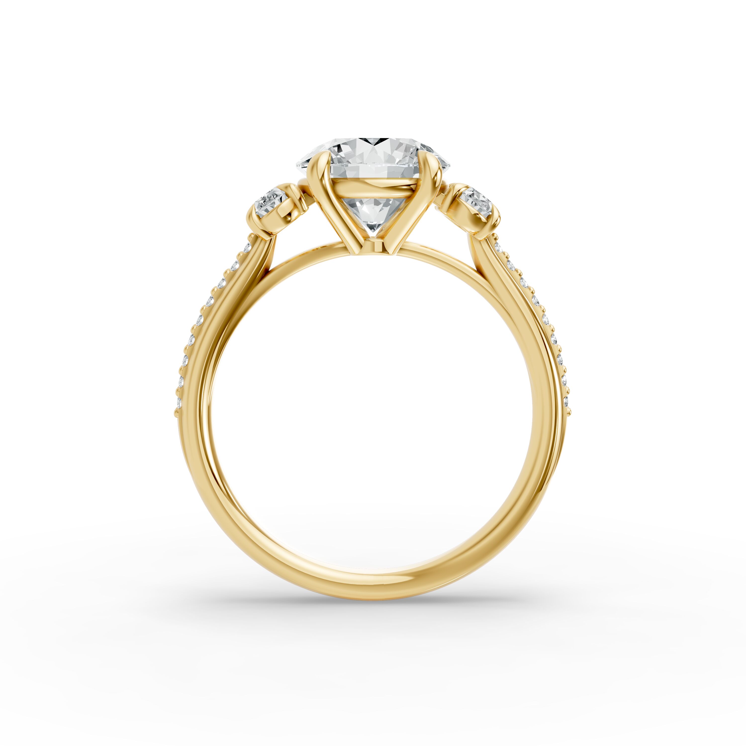 Round Shape Diamond Fancy Engagement Ring in Gold
