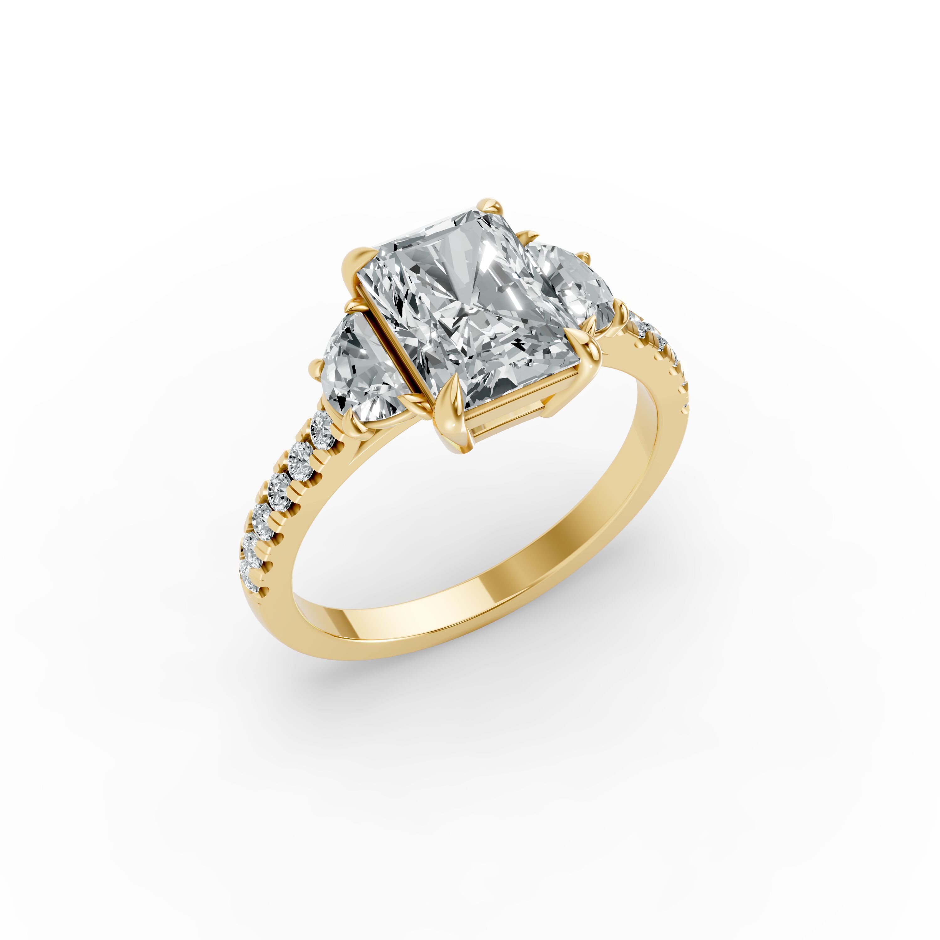 Radiant Shape Diamond Fancy Engagement Ring in Gold