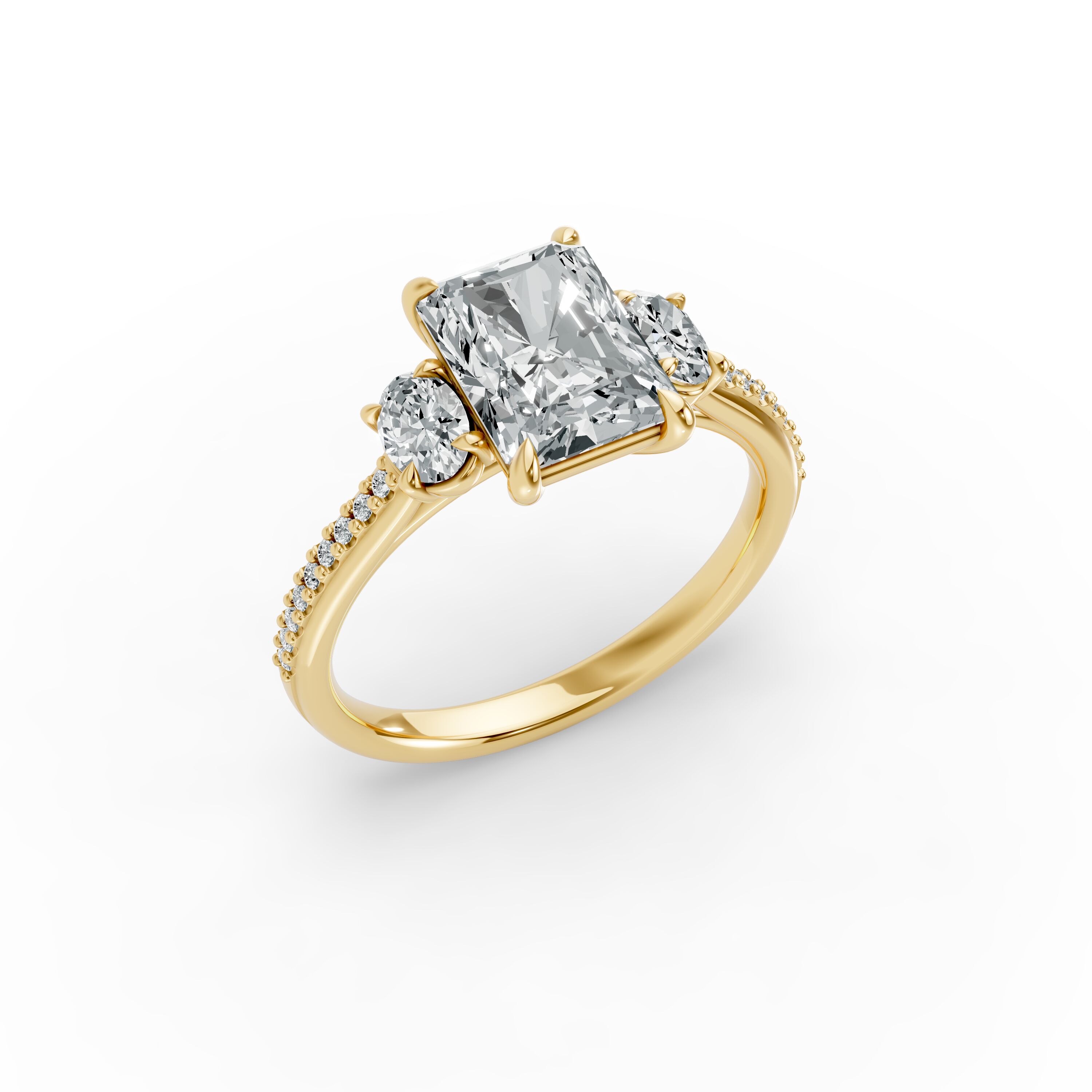 Radiant Shape Diamond Fancy Engagement Ring in Gold