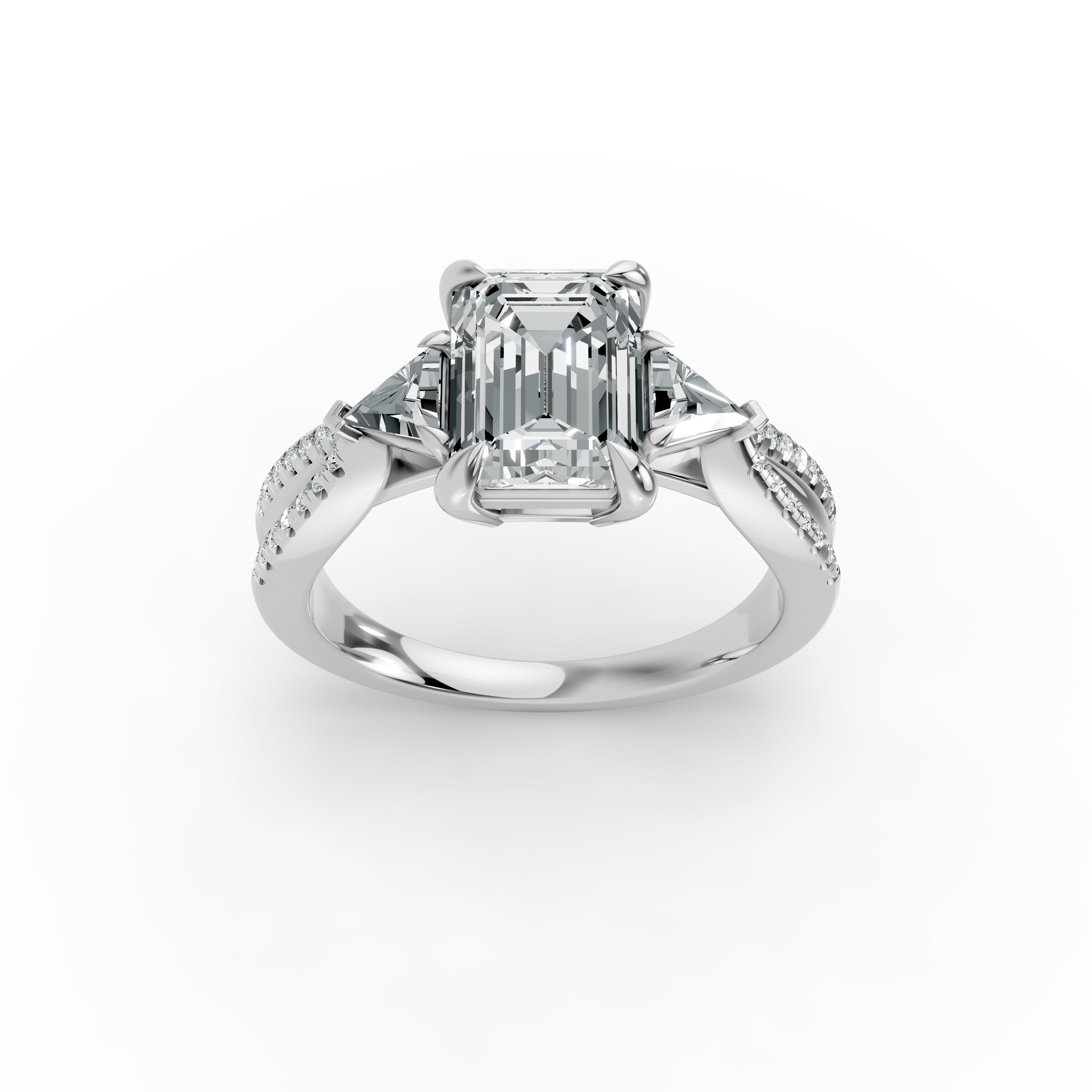 Emerald Shape Diamond Fancy Engagement Ring in Gold