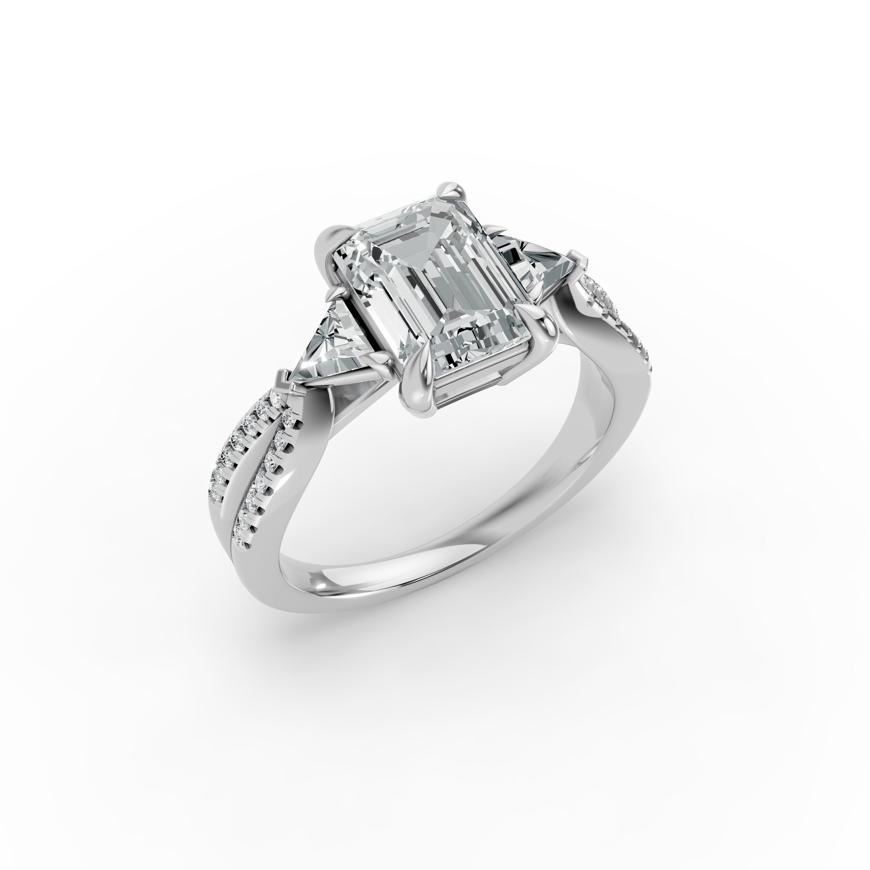 Emerald Shape Diamond Fancy Engagement Ring in Gold