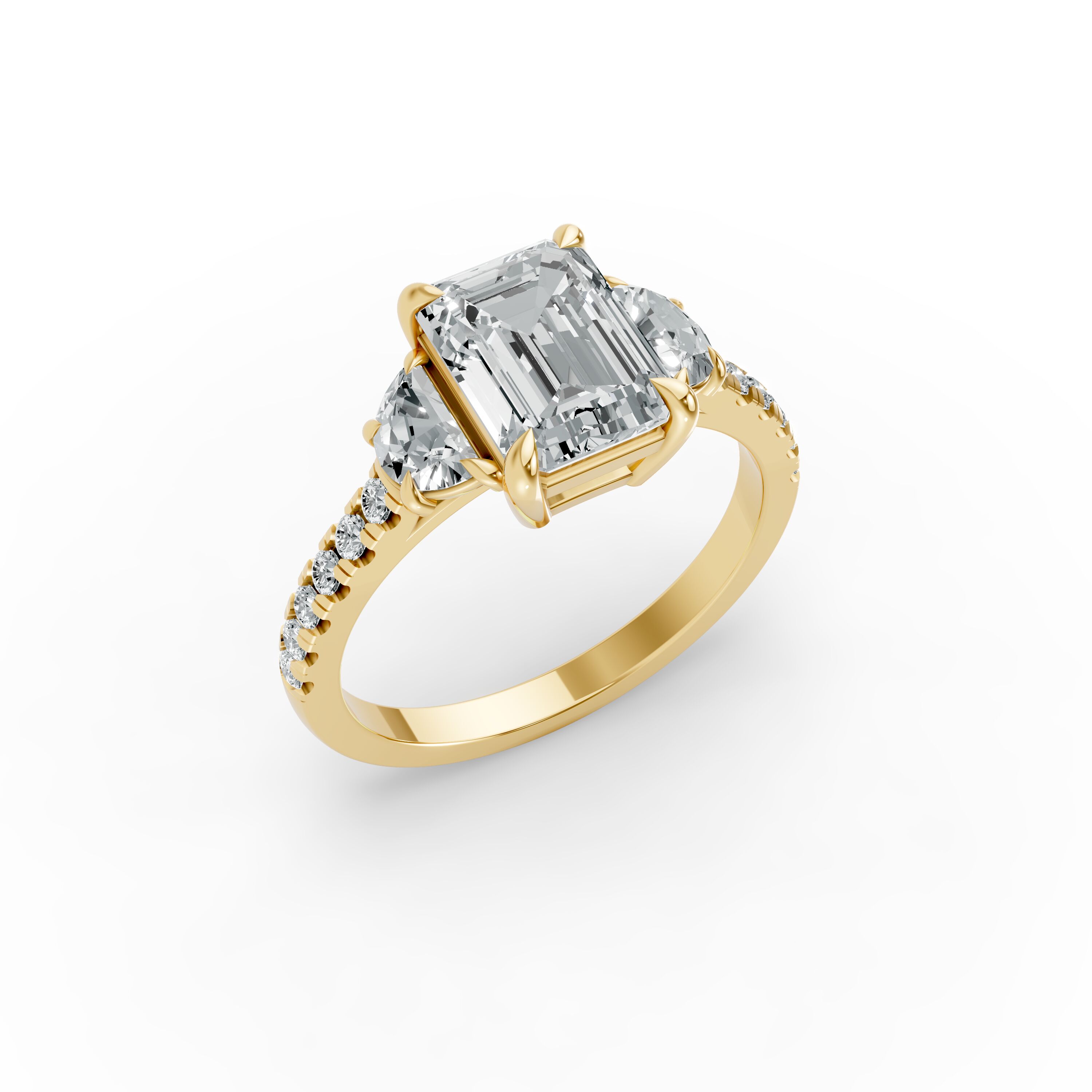 Emerald Shape Diamond Fancy Engagement Ring in Gold