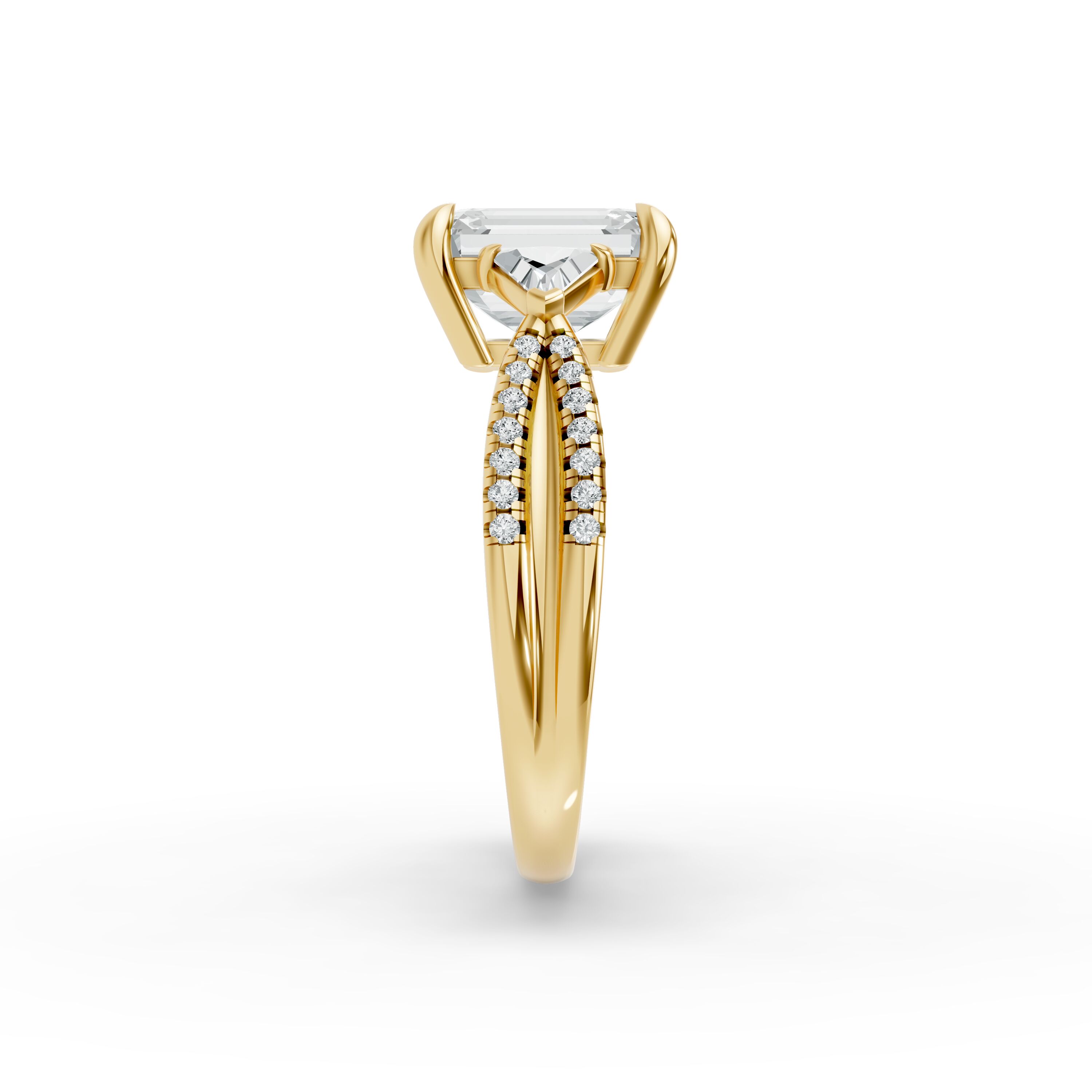Emerald Shape Diamond Fancy Engagement Ring in Gold