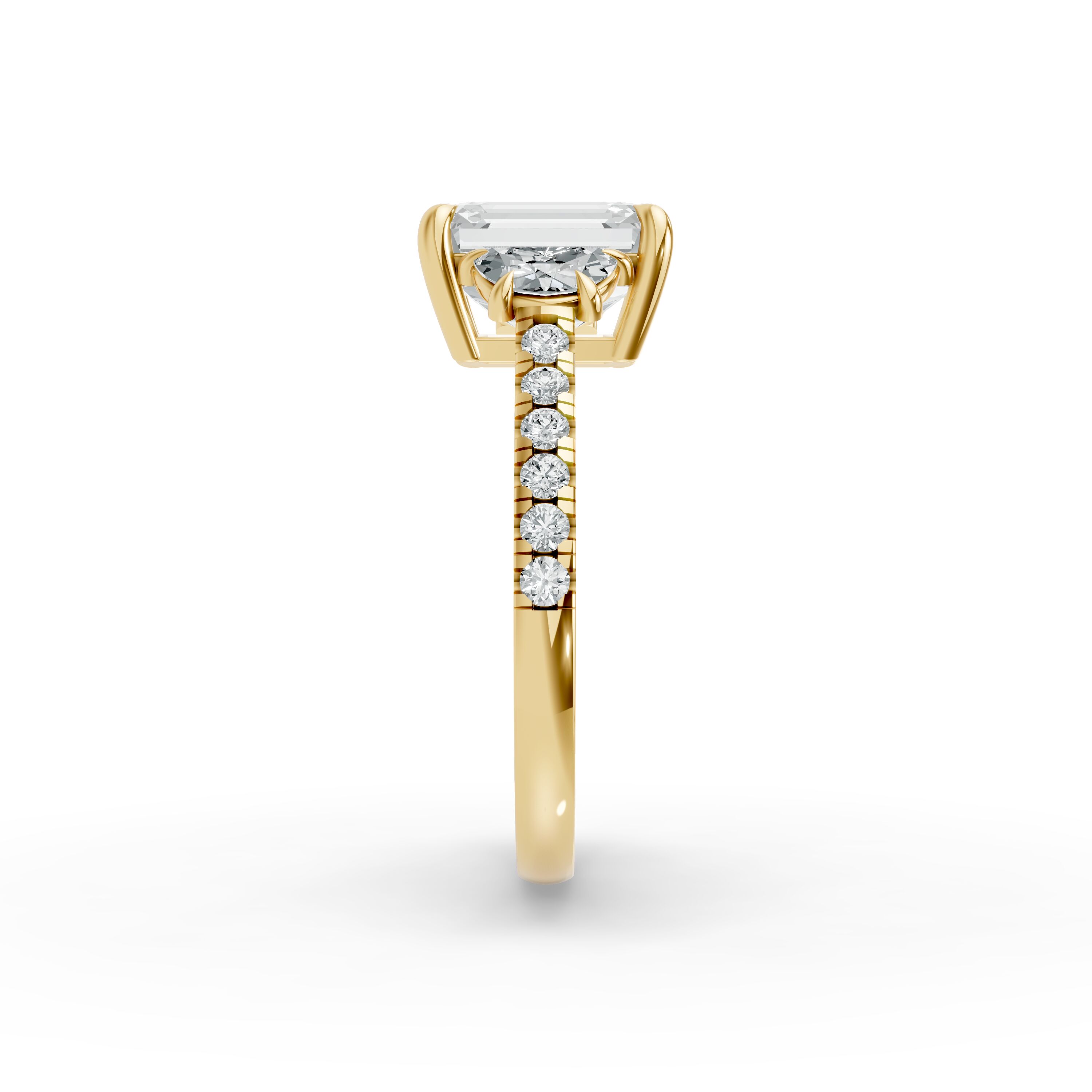 Emerald Shape Diamond Fancy Engagement Ring in Gold