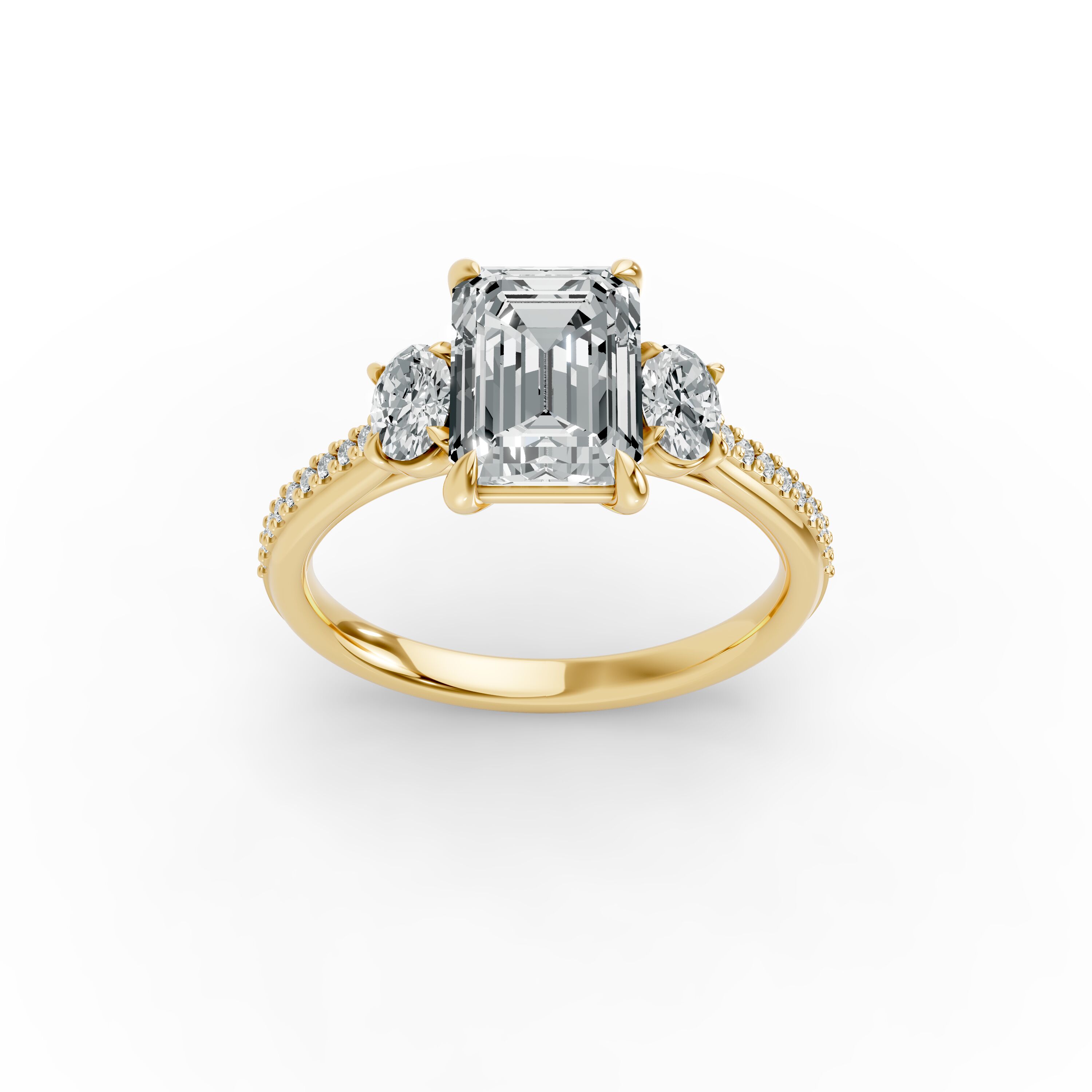 Emerald Shape Diamond Fancy Engagement Ring in Gold