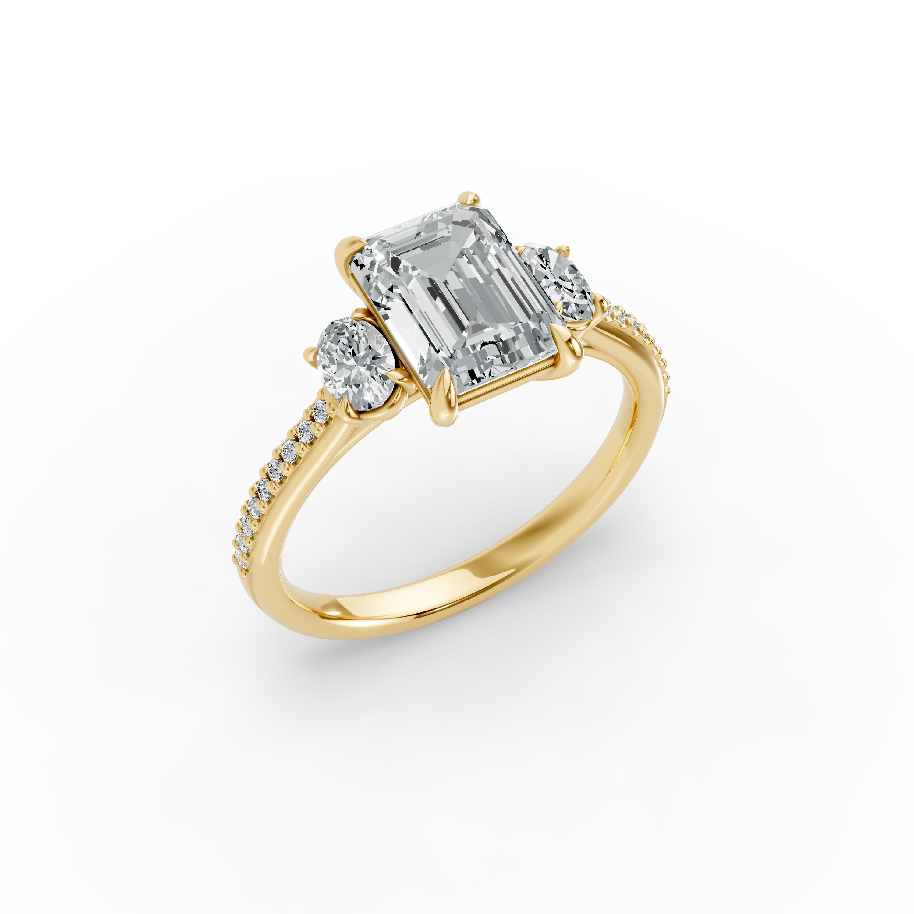Emerald Shape Diamond Fancy Engagement Ring in Gold