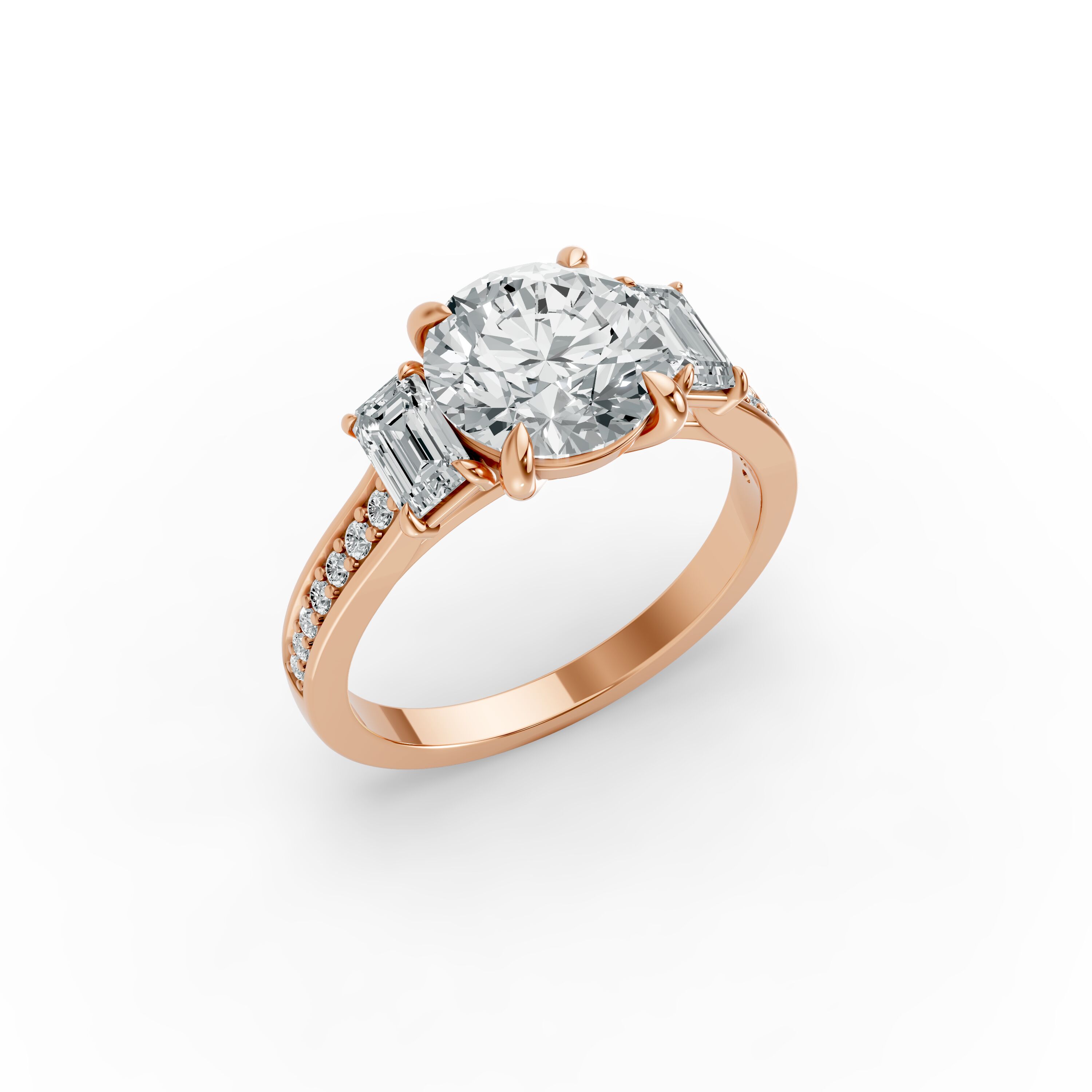 Round Shape Diamond Fancy Engagement Ring in Gold