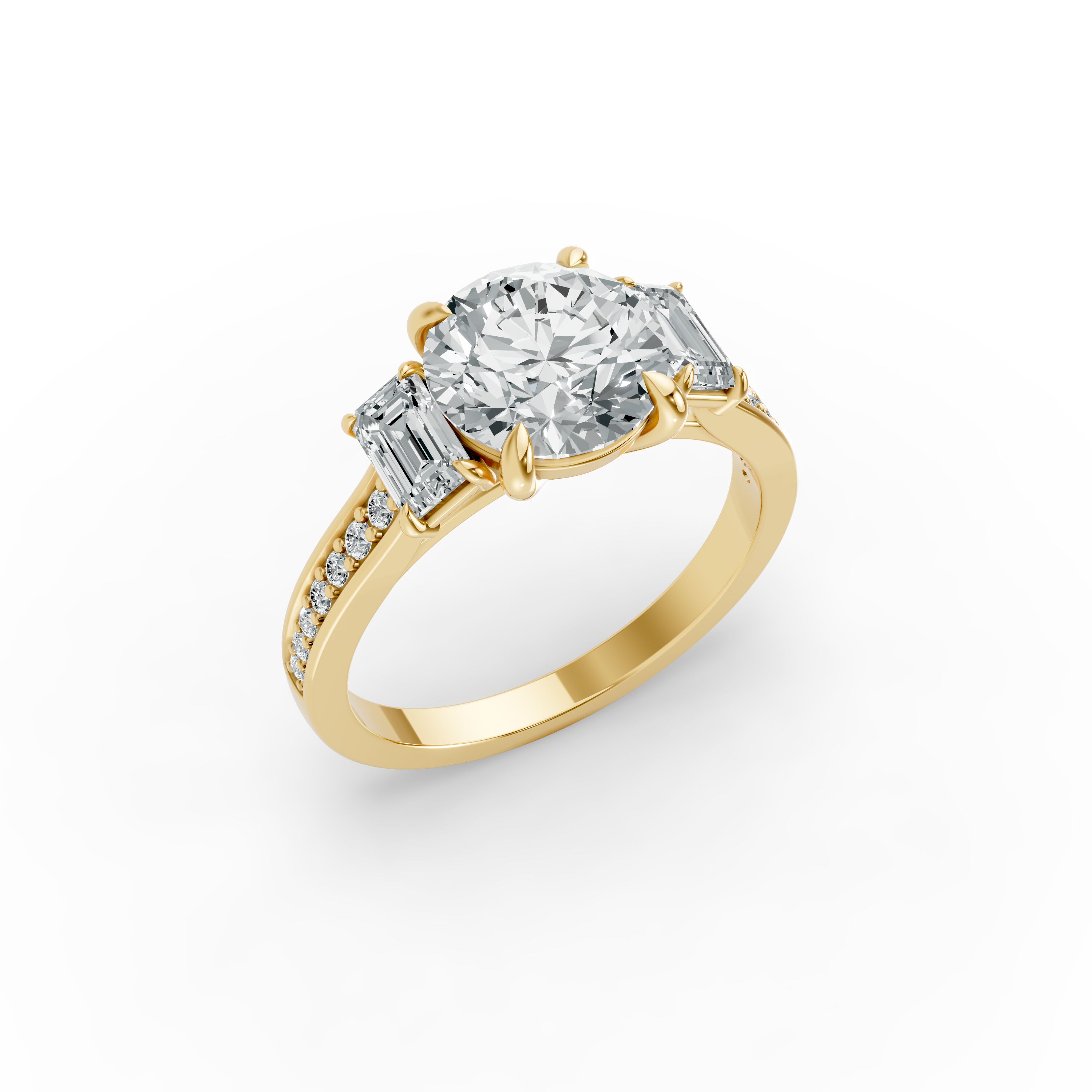 Round Shape Diamond Fancy Engagement Ring in Gold