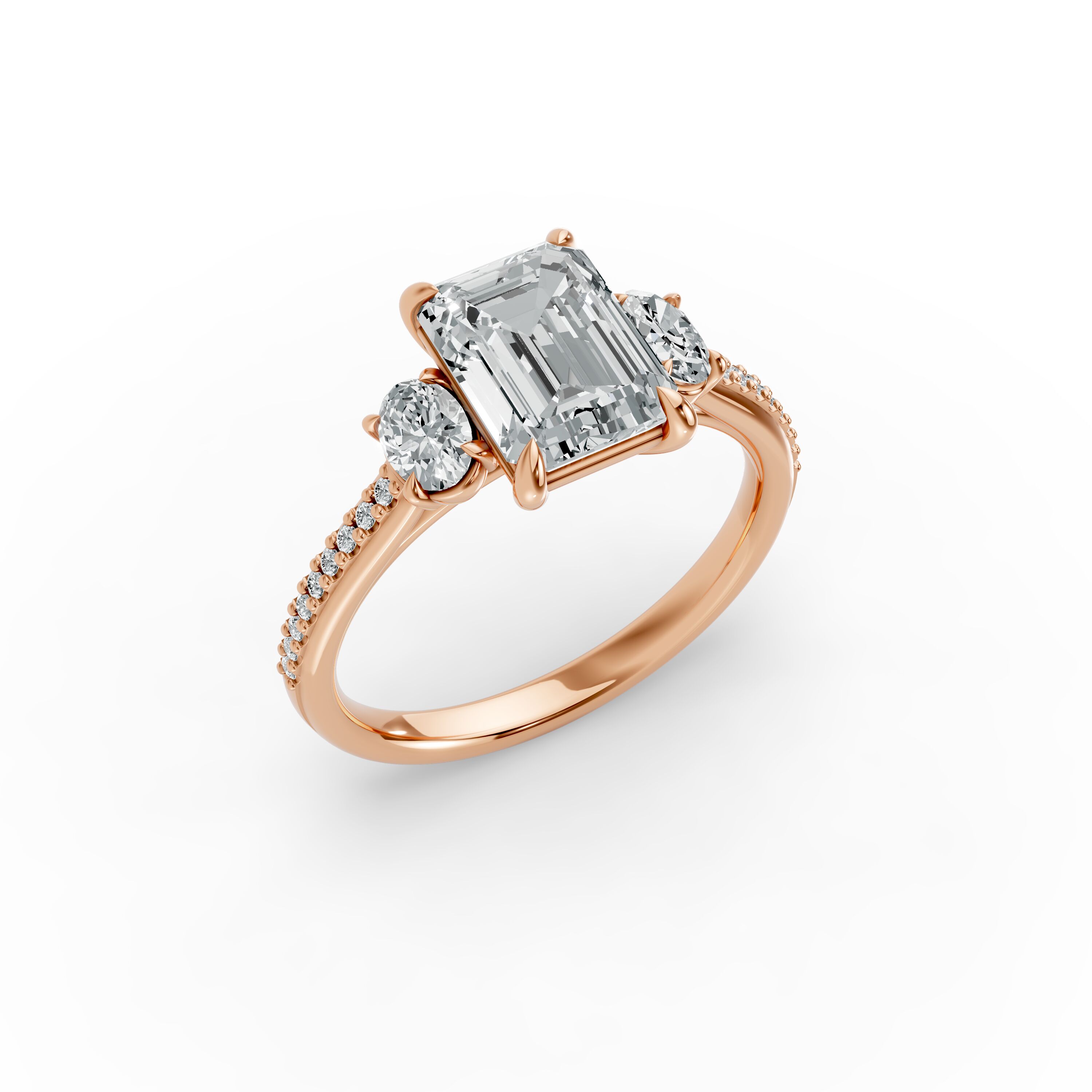 Emerald Shape Diamond Fancy Engagement Ring in Gold