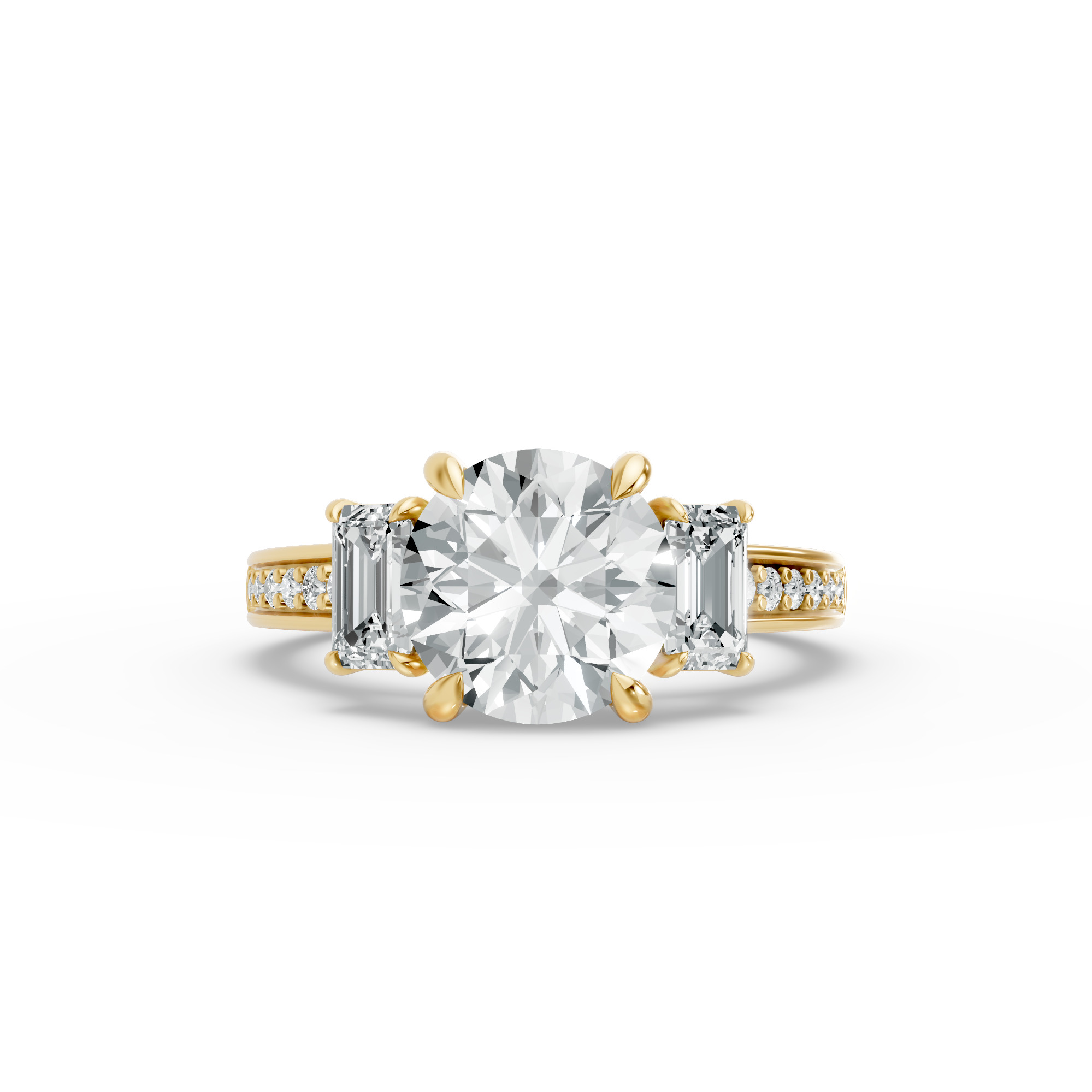 Round Shape Diamond Fancy Engagement Ring in Gold