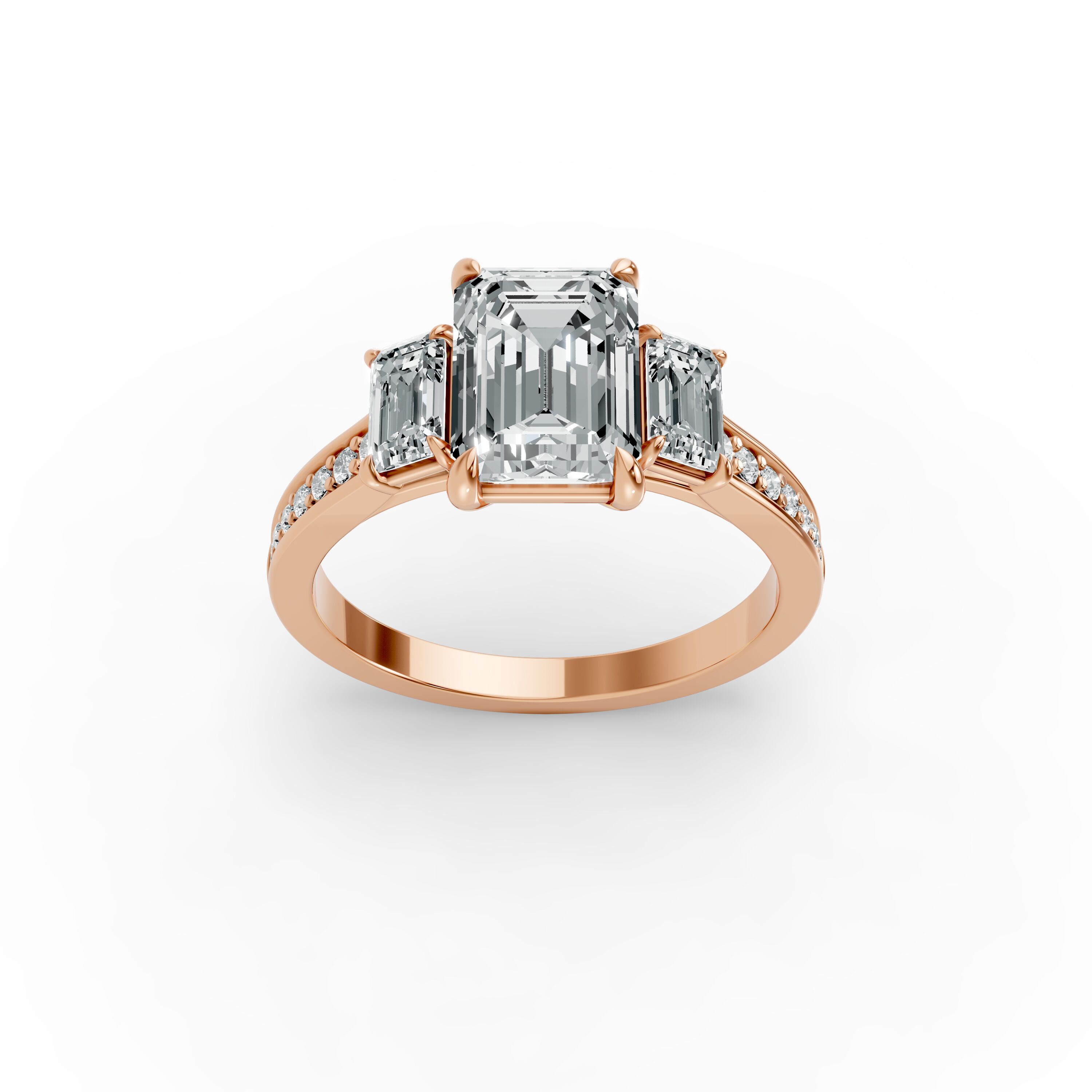 Emerald Shape Diamond Fancy Engagement Ring in Gold