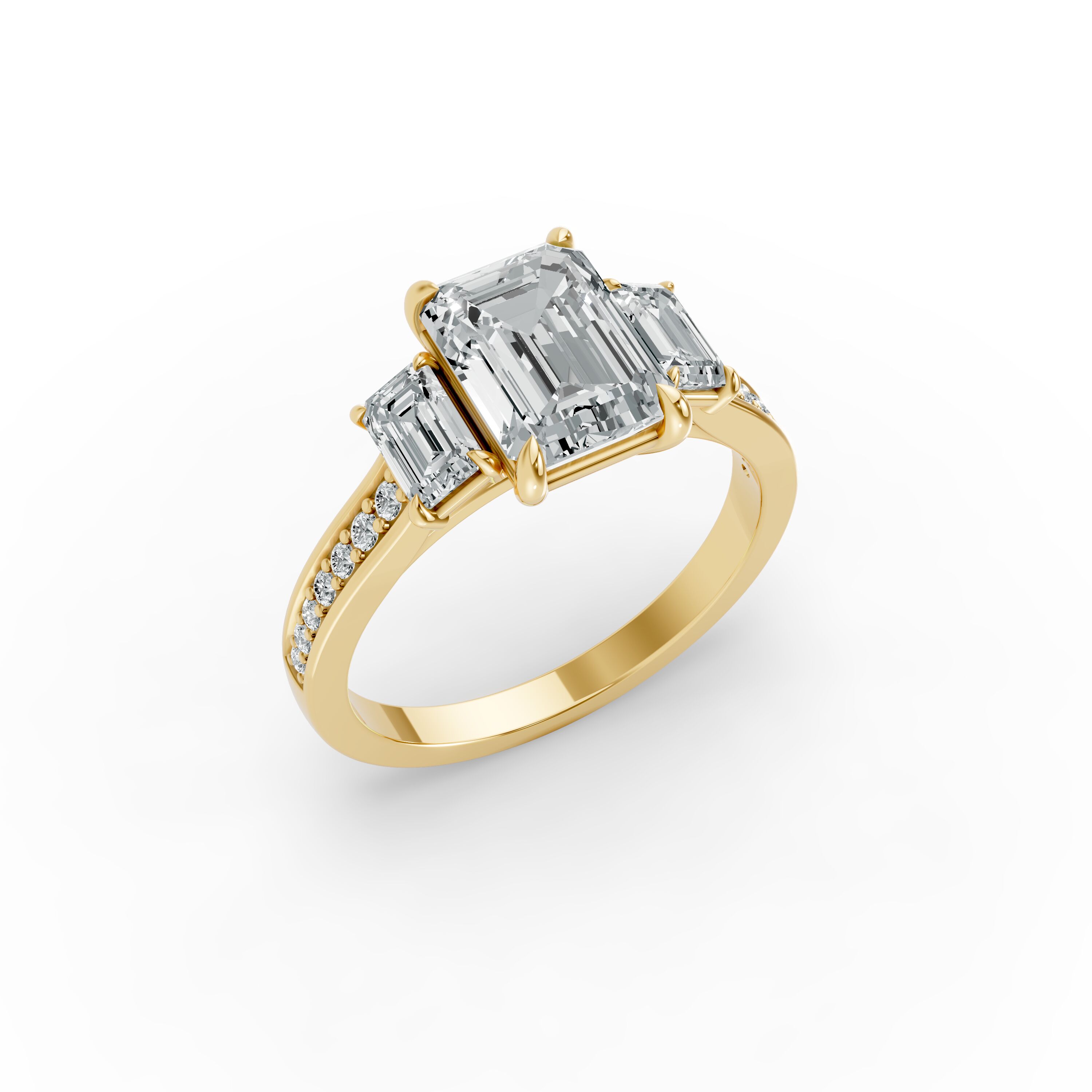 Emerald Shape Diamond Fancy Engagement Ring in Gold