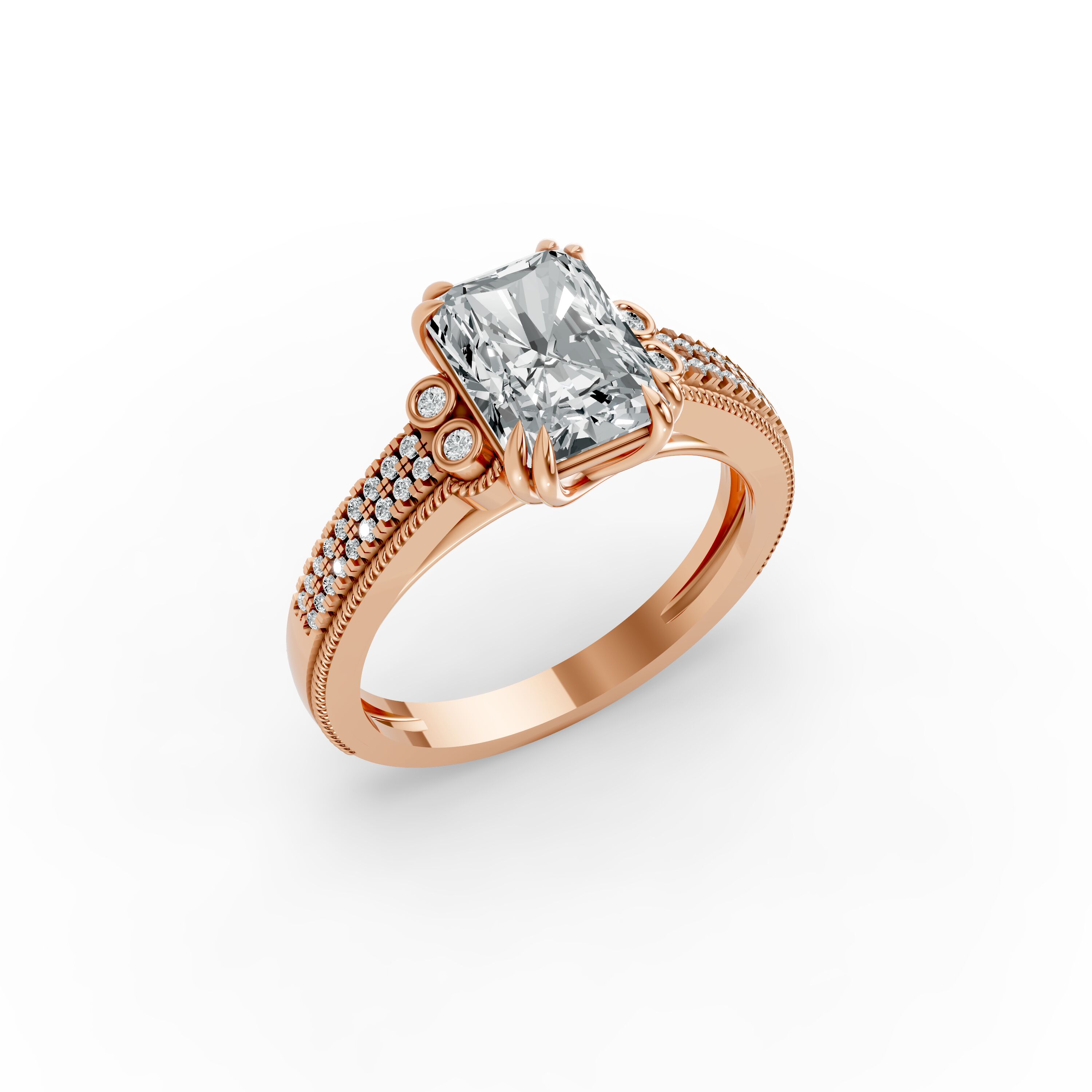 Radiant Shape Diamond Fancy Engagement Ring in Gold