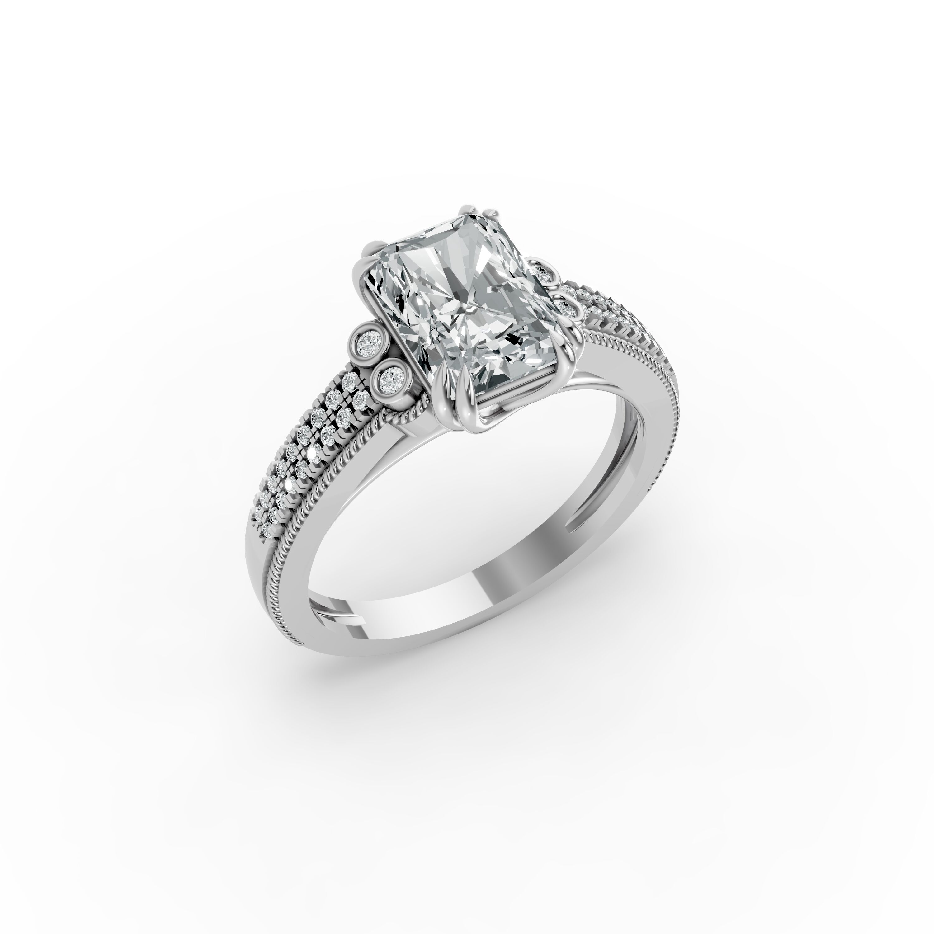 Radiant Shape Diamond Fancy Engagement Ring in Gold