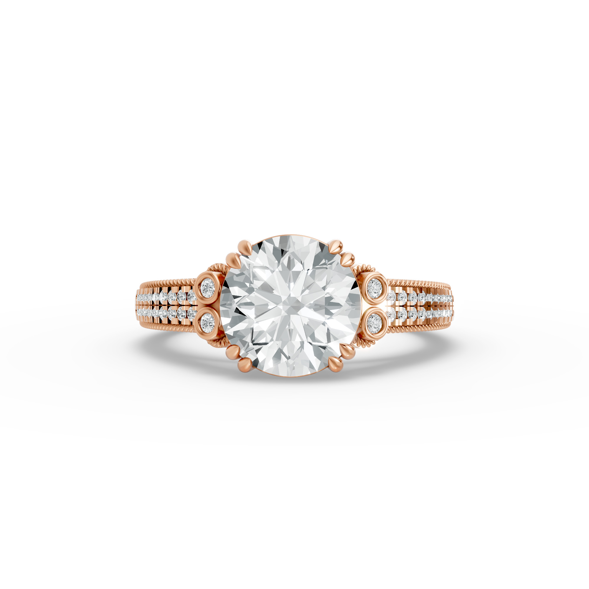 Round Shape Diamond Fancy Engagement Ring in Gold