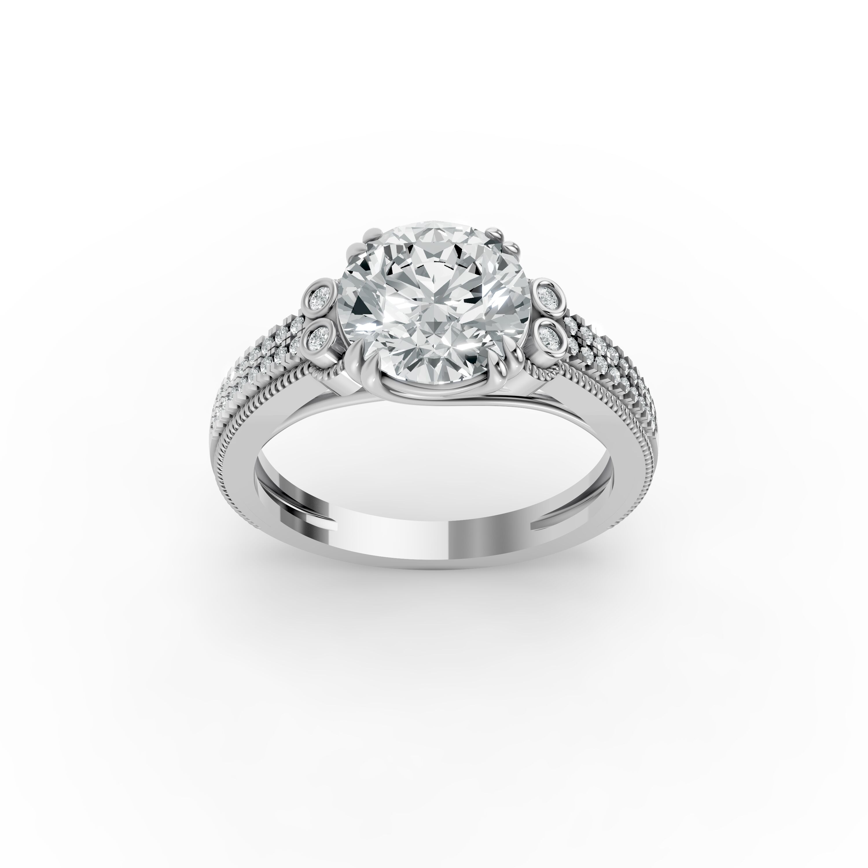 Round Shape Diamond Fancy Engagement Ring in Gold