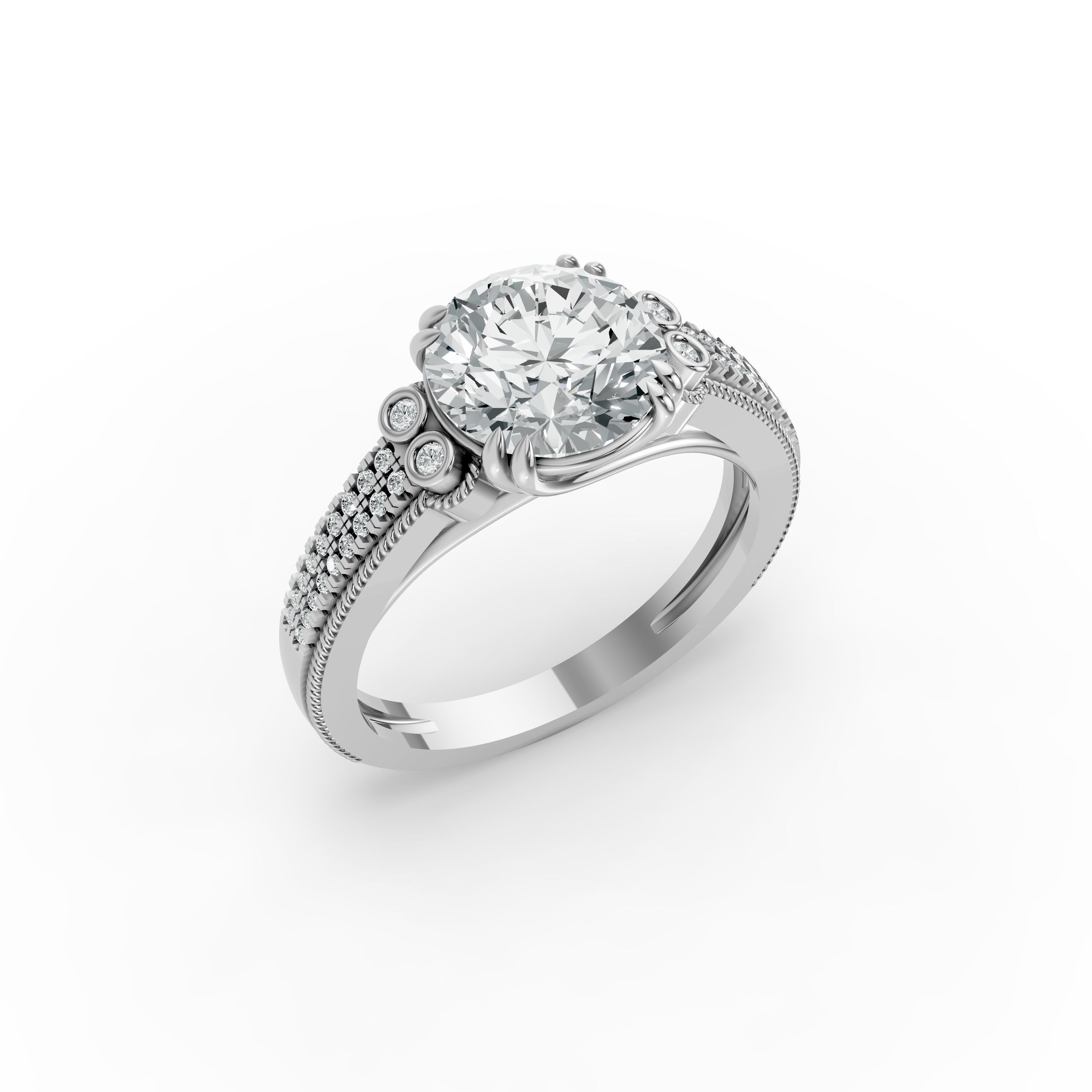 Round Shape Diamond Fancy Engagement Ring in Gold