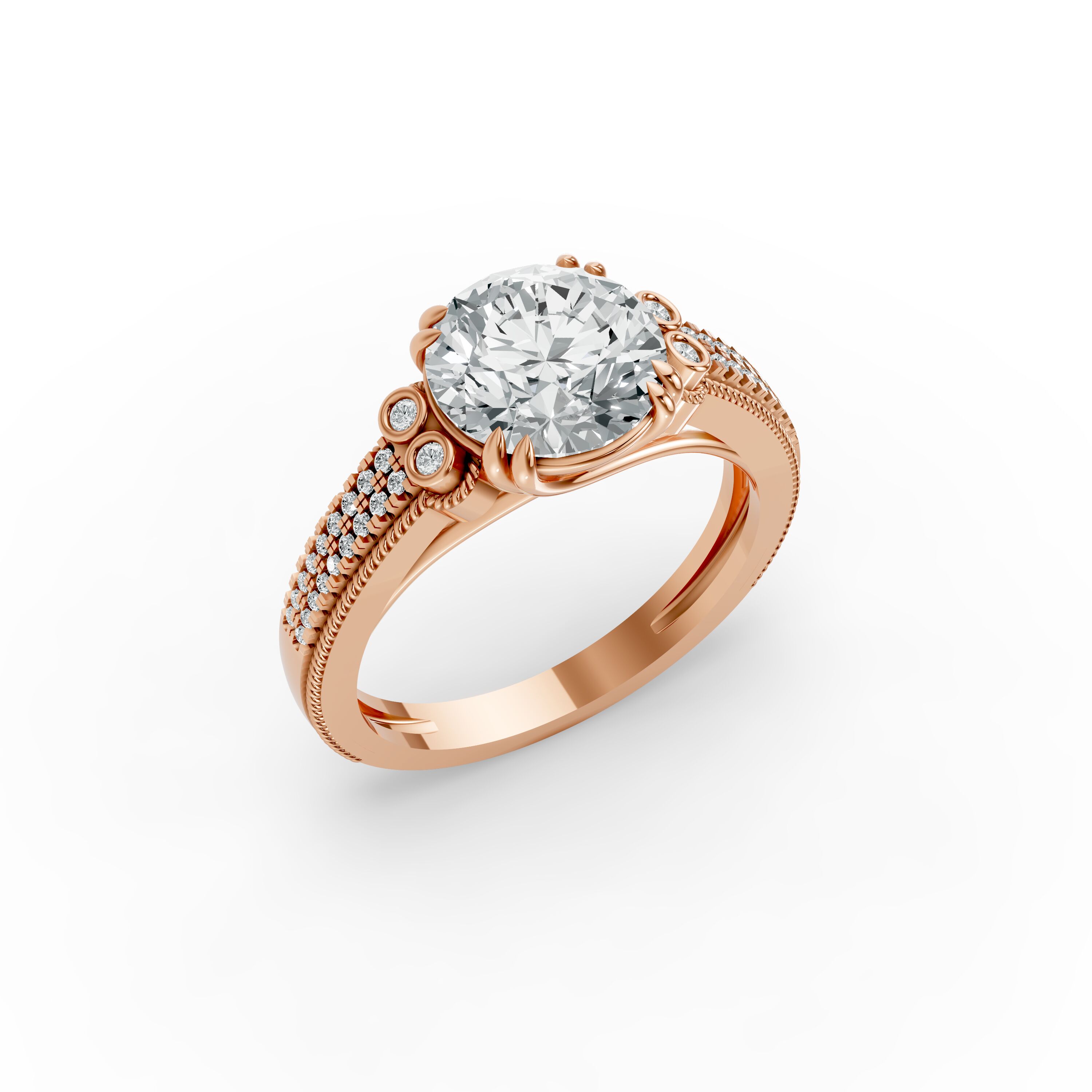 Round Shape Diamond Fancy Engagement Ring in Gold