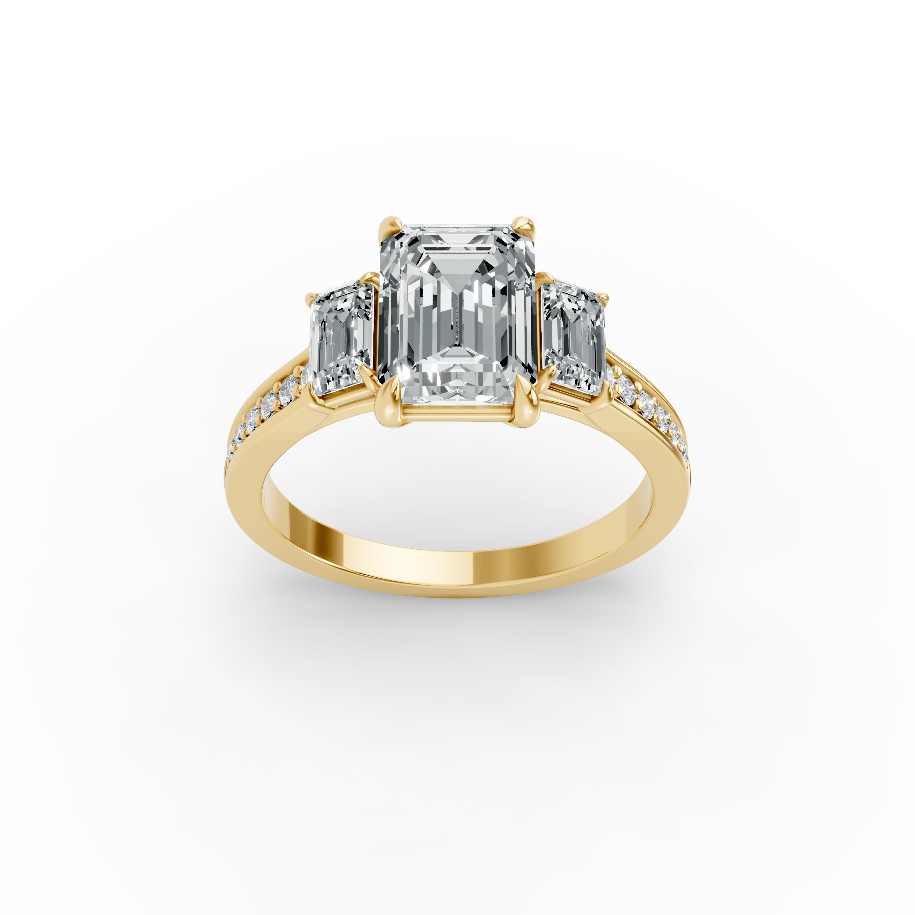 Emerald Shape Diamond Fancy Engagement Ring in Gold