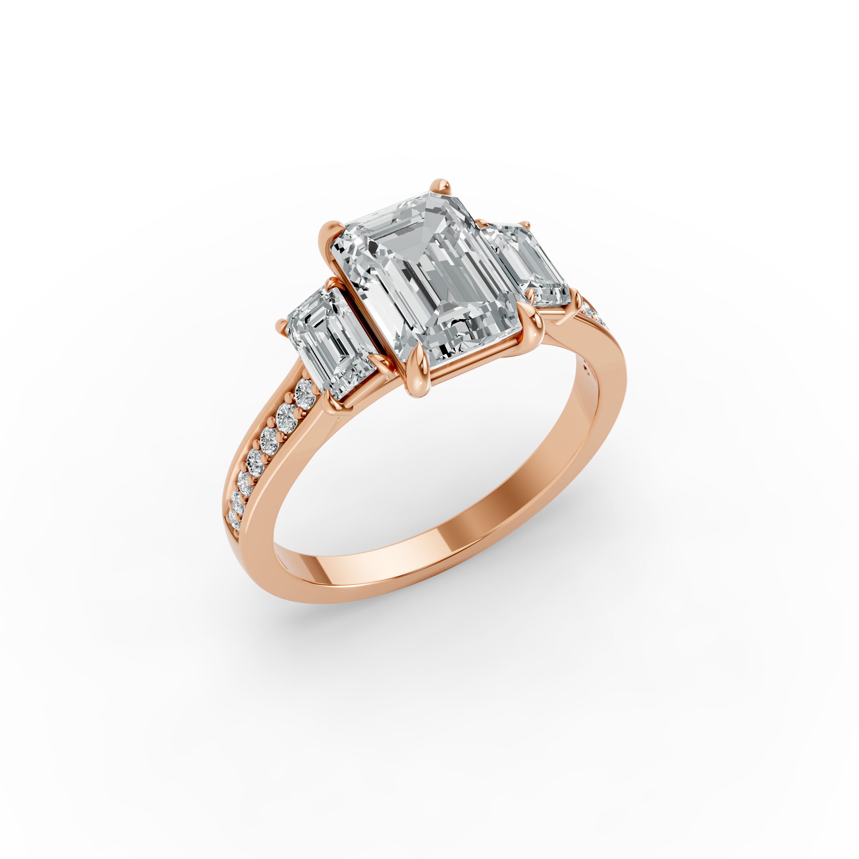Emerald Shape Diamond Fancy Engagement Ring in Gold