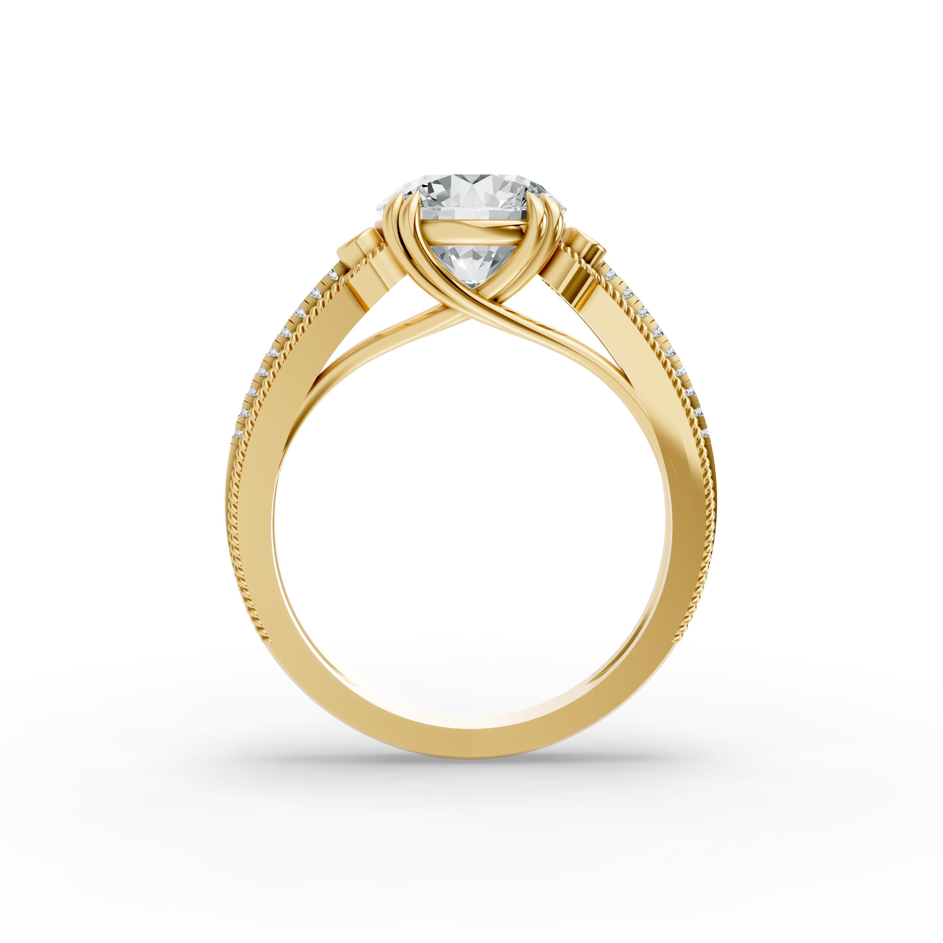 Round Shape Diamond Fancy Engagement Ring in Gold