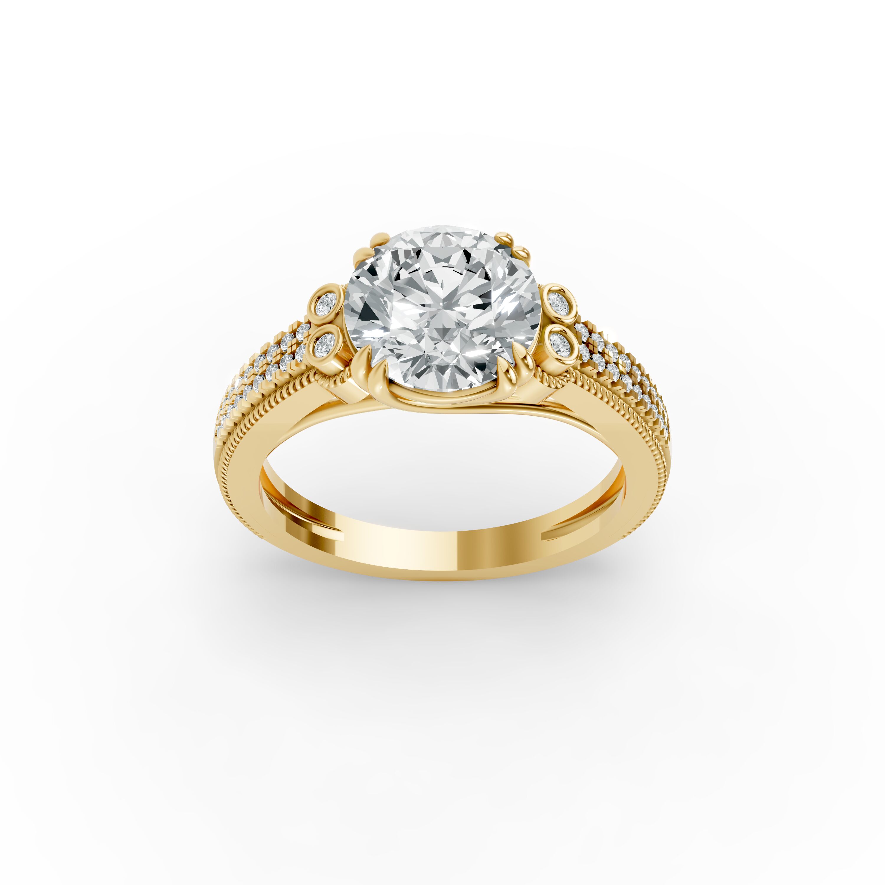 Round Shape Diamond Fancy Engagement Ring in Gold