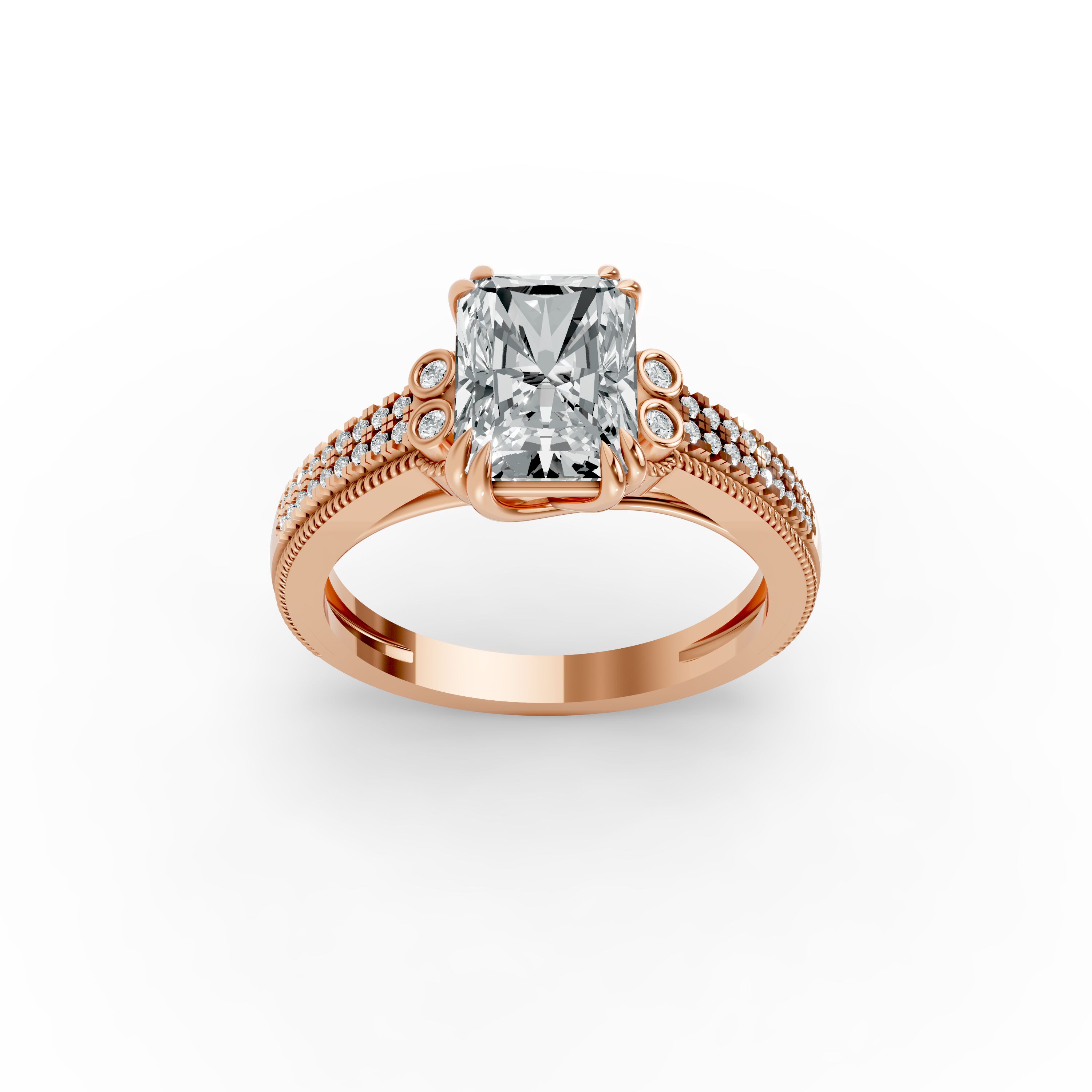 Radiant Shape Diamond Fancy Engagement Ring in Gold