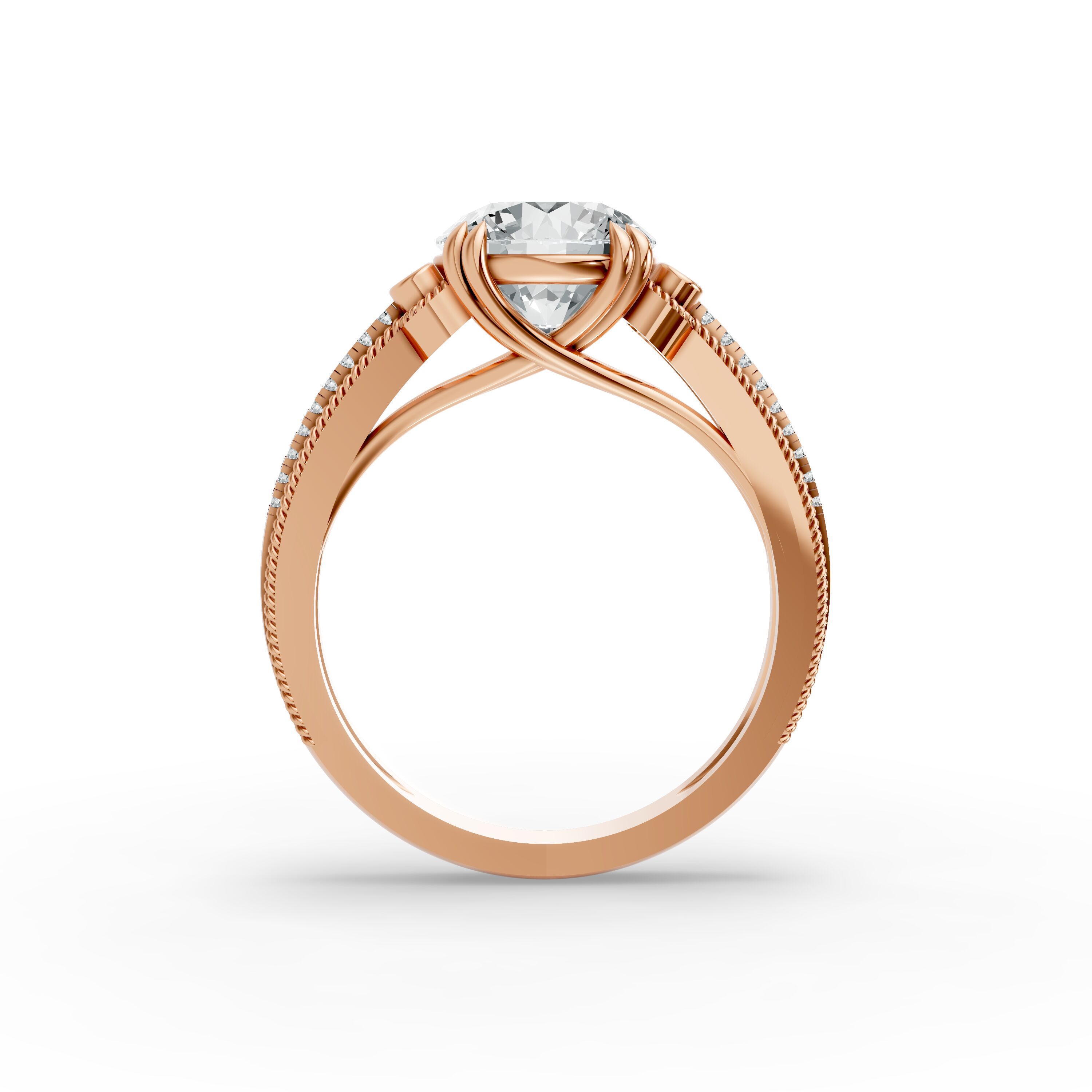 Round Shape Diamond Fancy Engagement Ring in Gold