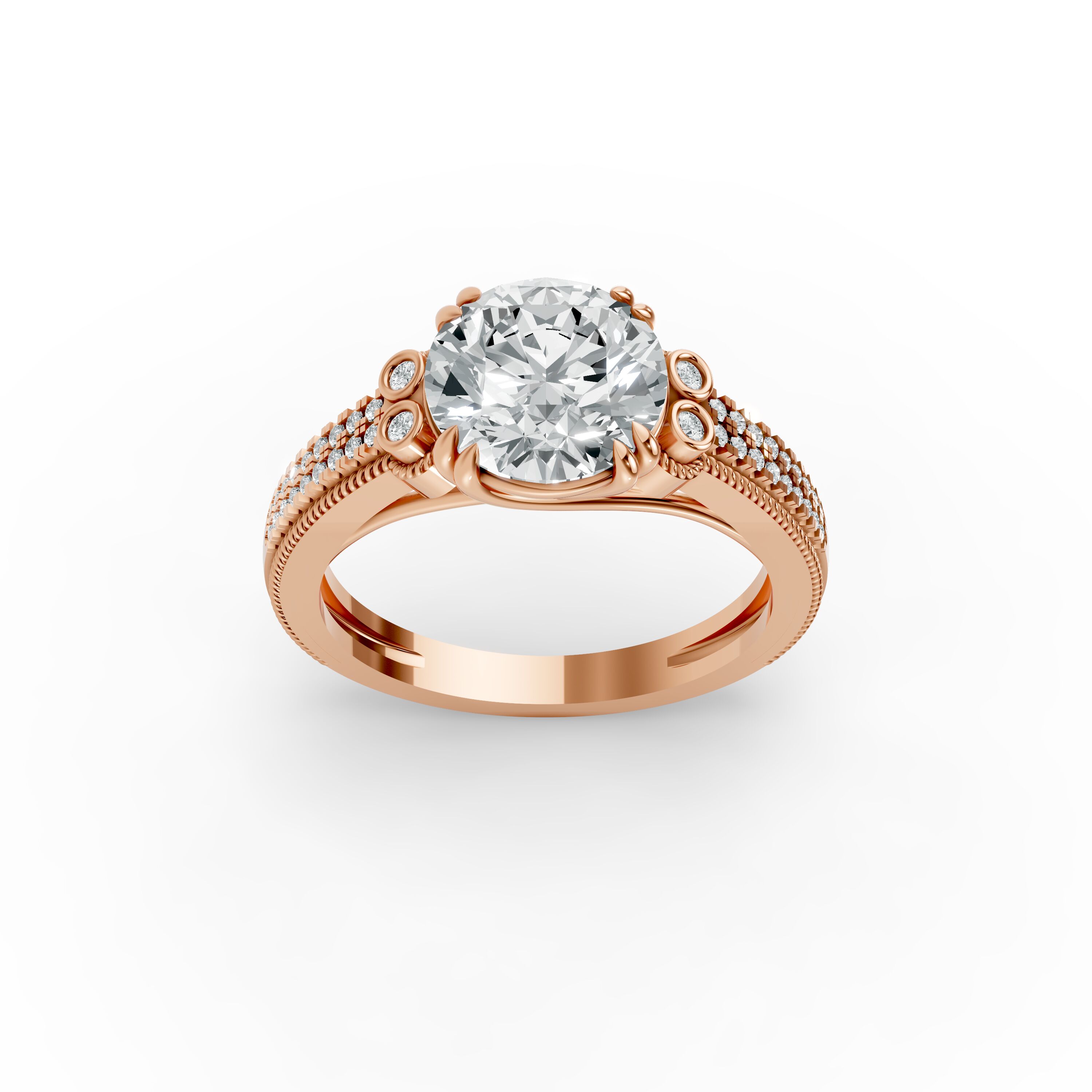 Round Shape Diamond Fancy Engagement Ring in Gold
