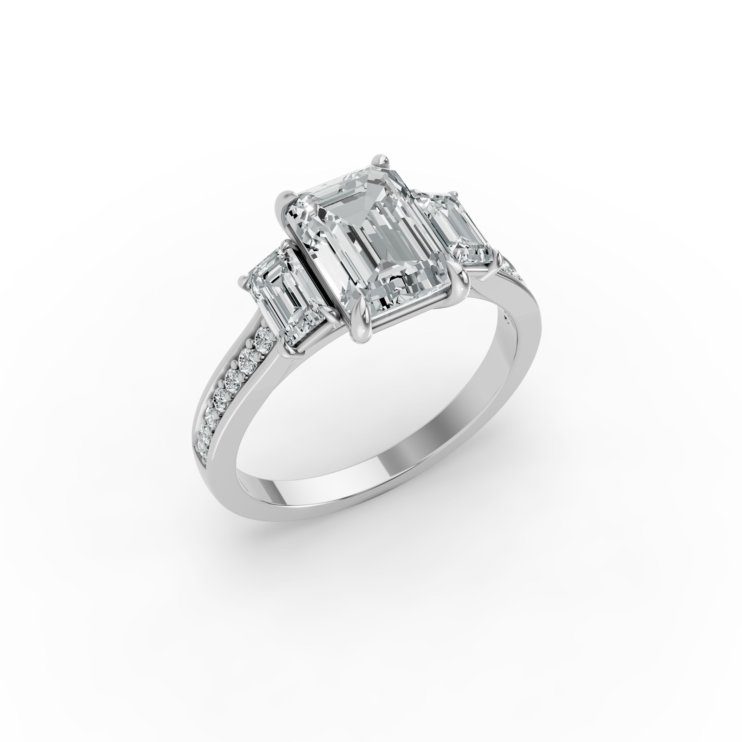 Emerald Shape Diamond Fancy Engagement Ring in Gold