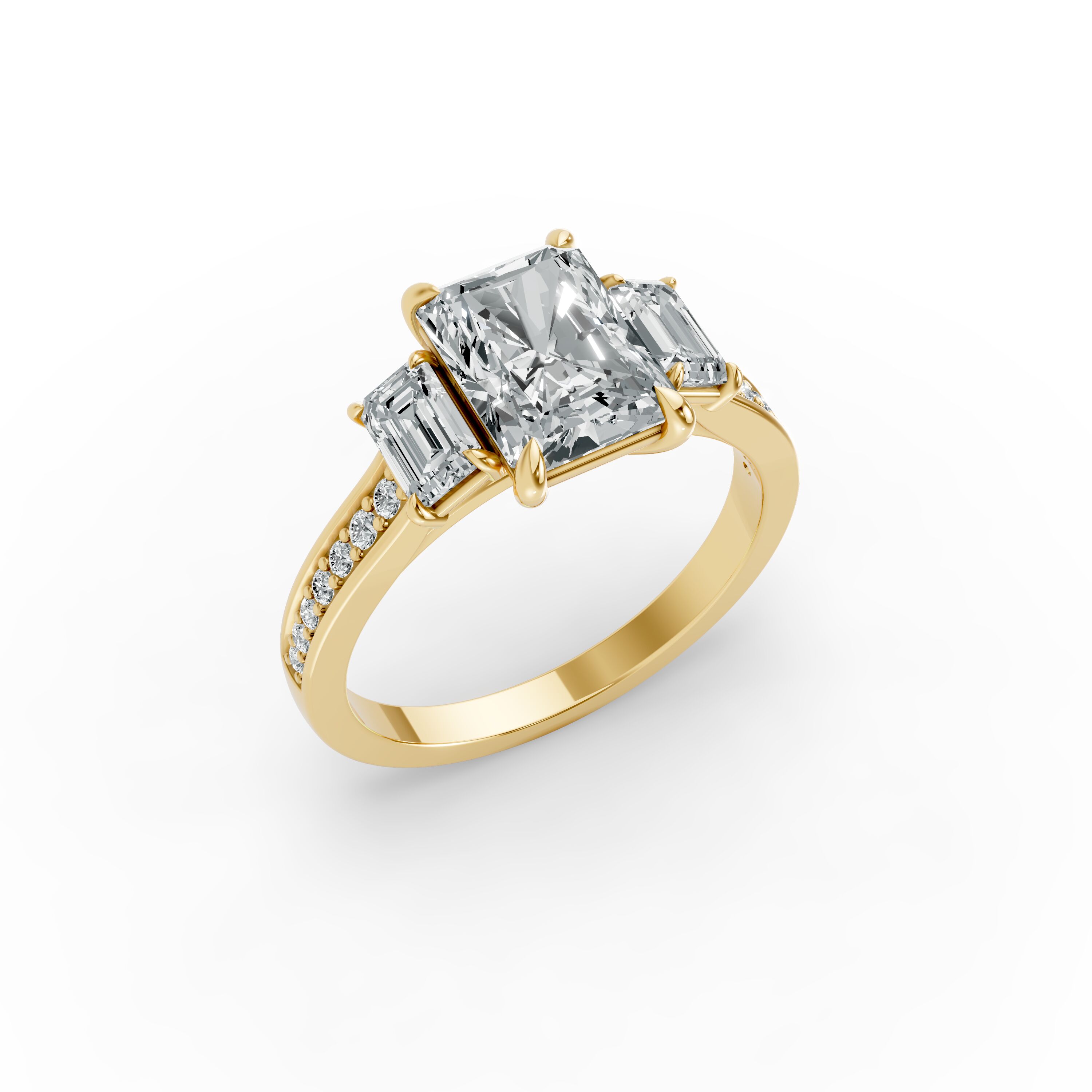 Radiant Shape Diamond Fancy Engagement Ring in Gold