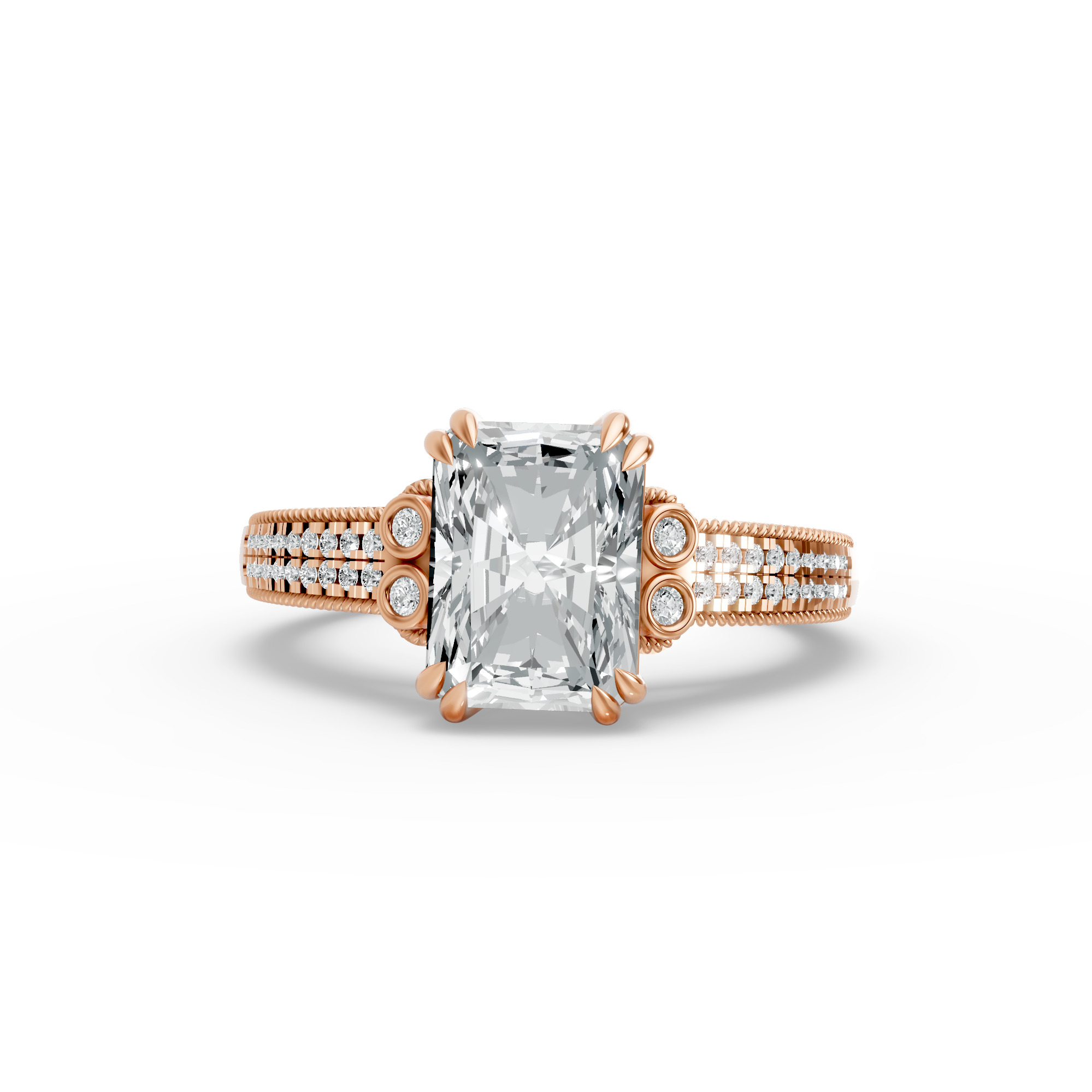 Radiant Shape Diamond Fancy Engagement Ring in Gold