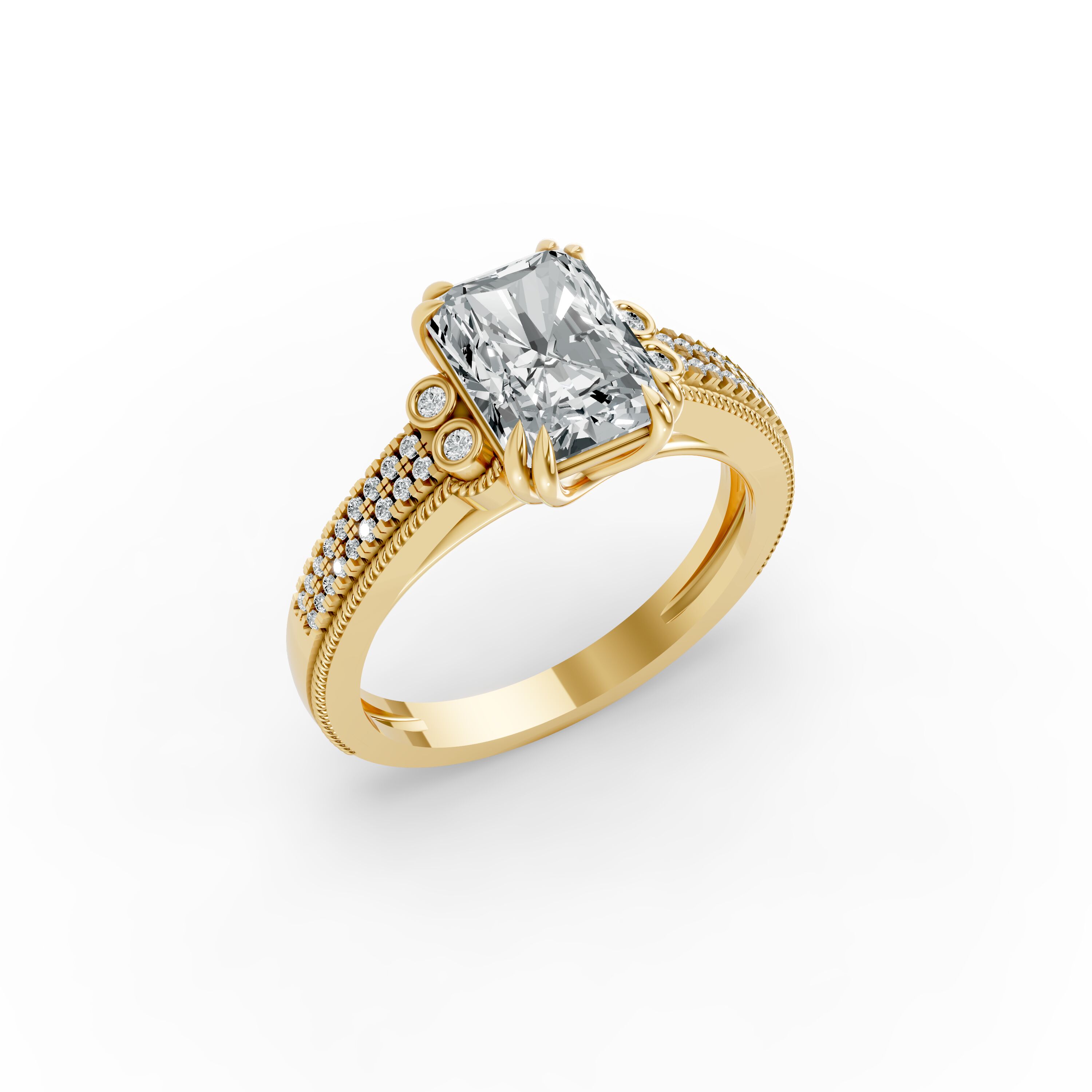Radiant Shape Diamond Fancy Engagement Ring in Gold