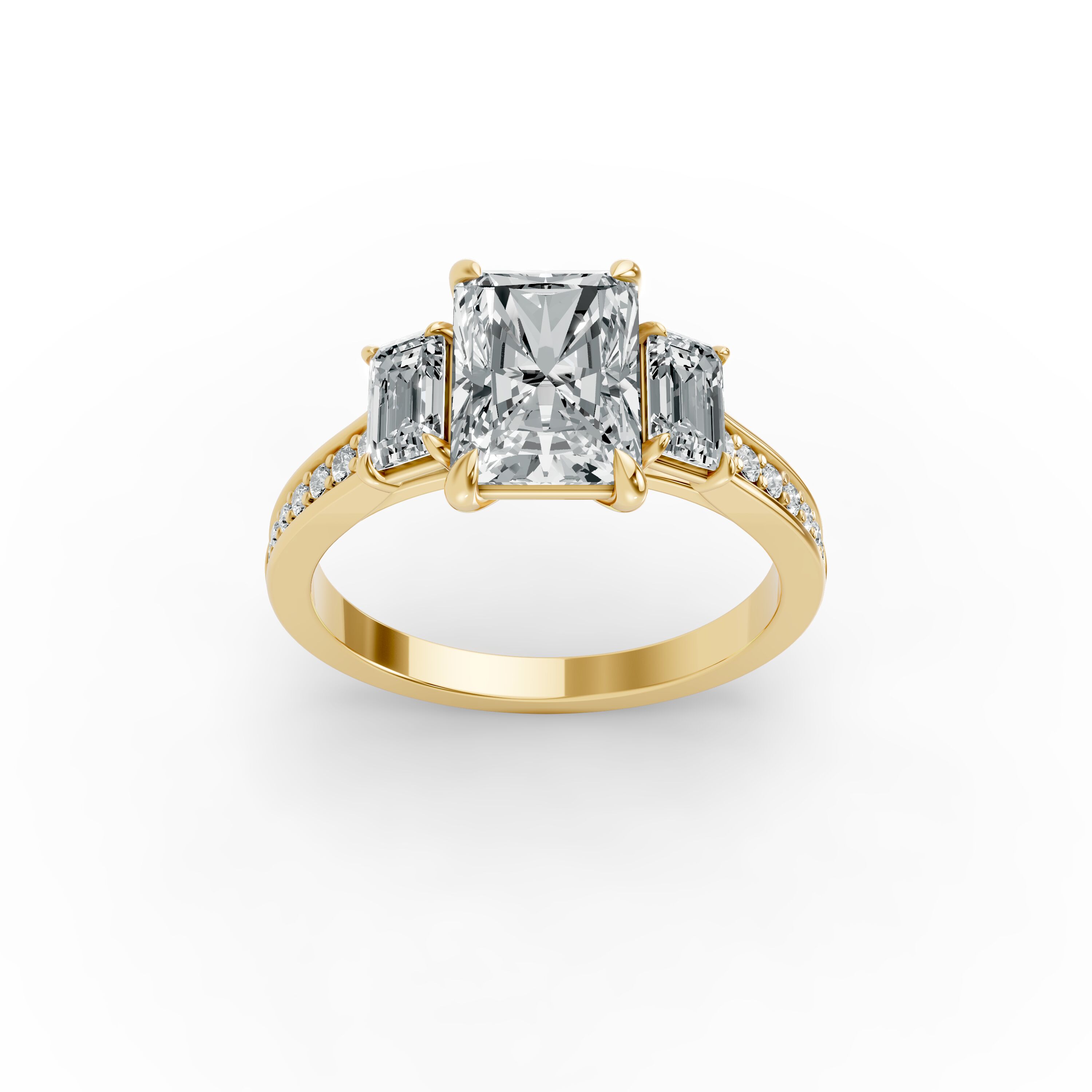 Radiant Shape Diamond Fancy Engagement Ring in Gold