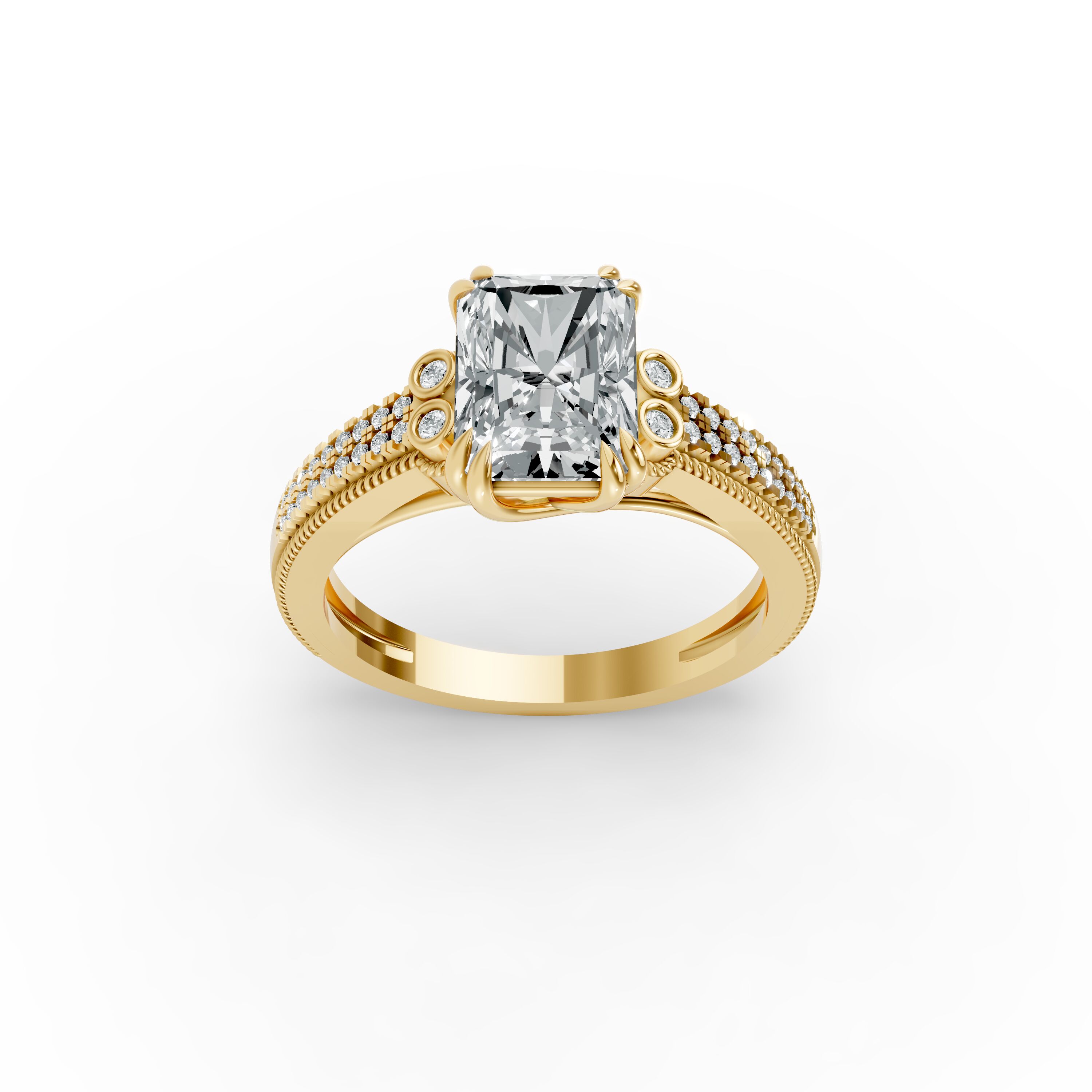 Radiant Shape Diamond Fancy Engagement Ring in Gold