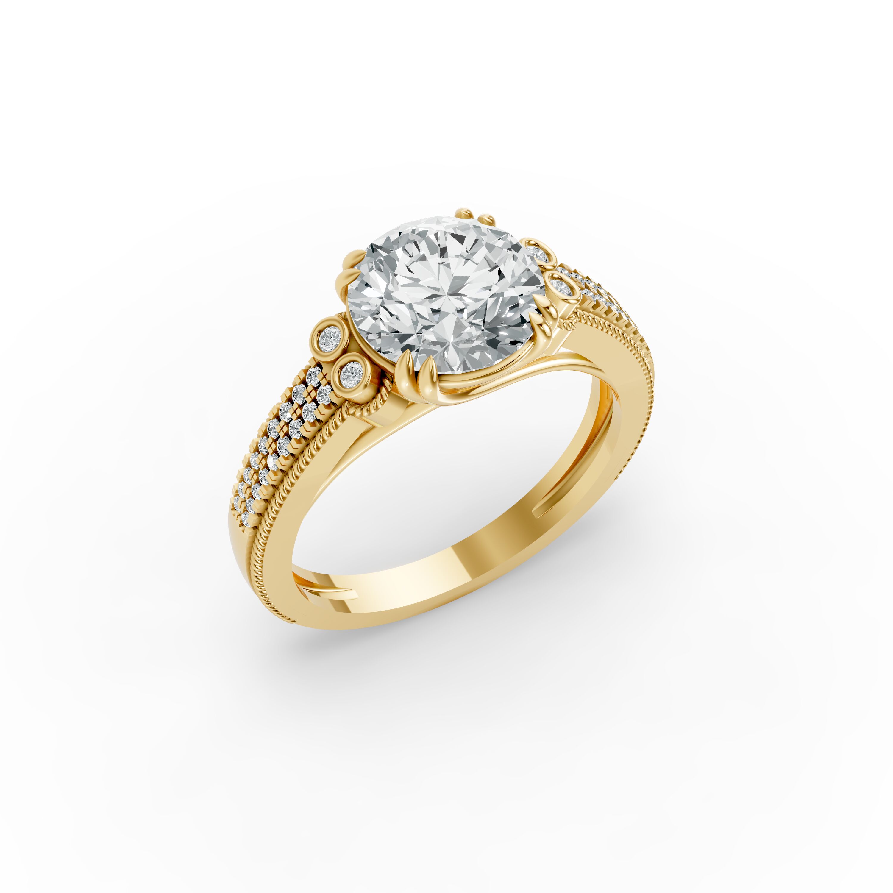 Round Shape Diamond Fancy Engagement Ring in Gold