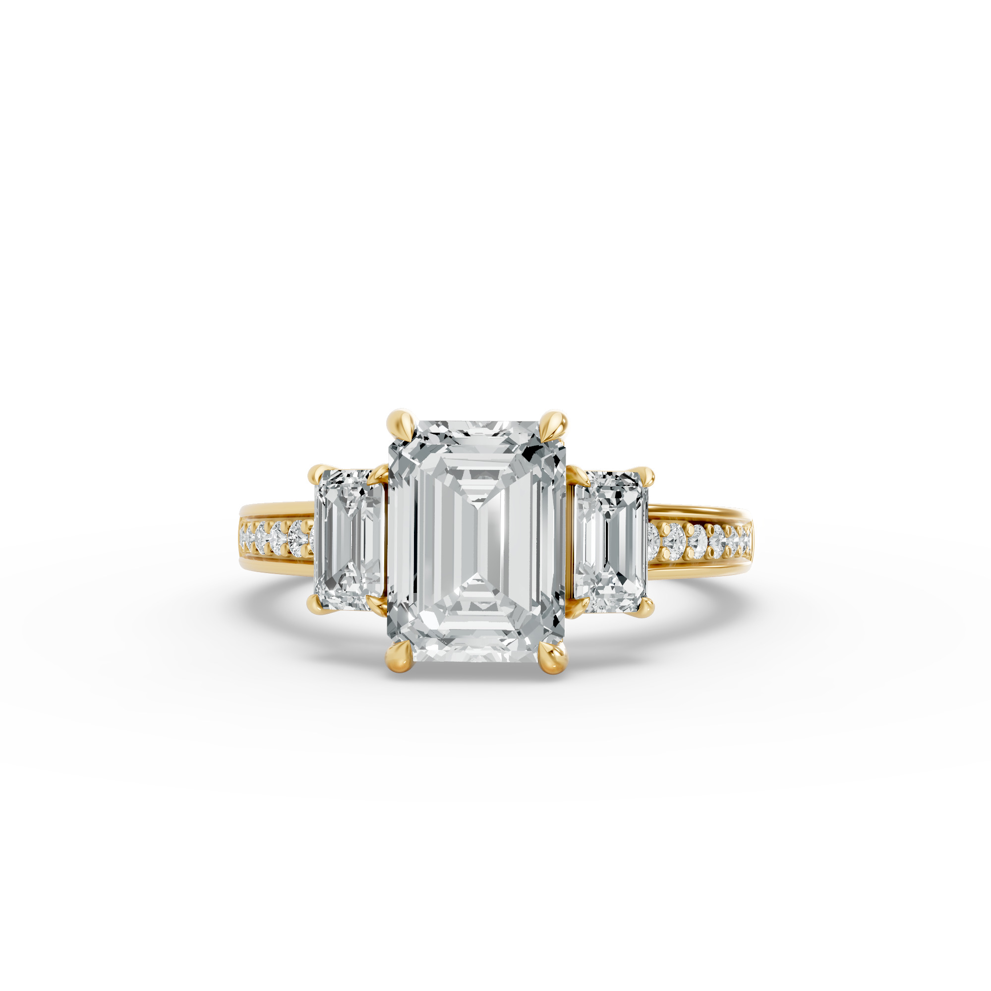 Emerald Shape Diamond Fancy Engagement Ring in Gold