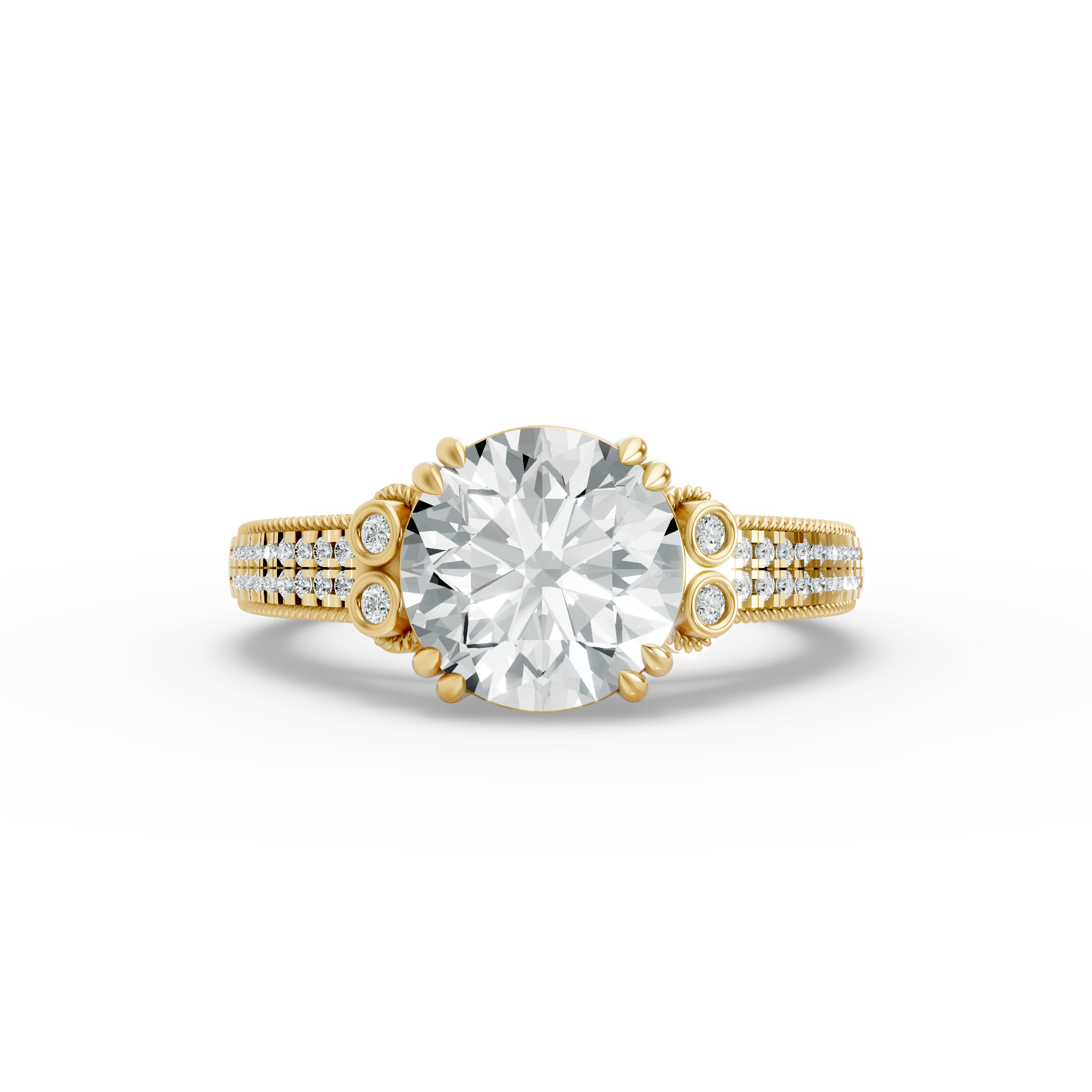 Round Shape Diamond Fancy Engagement Ring in Gold