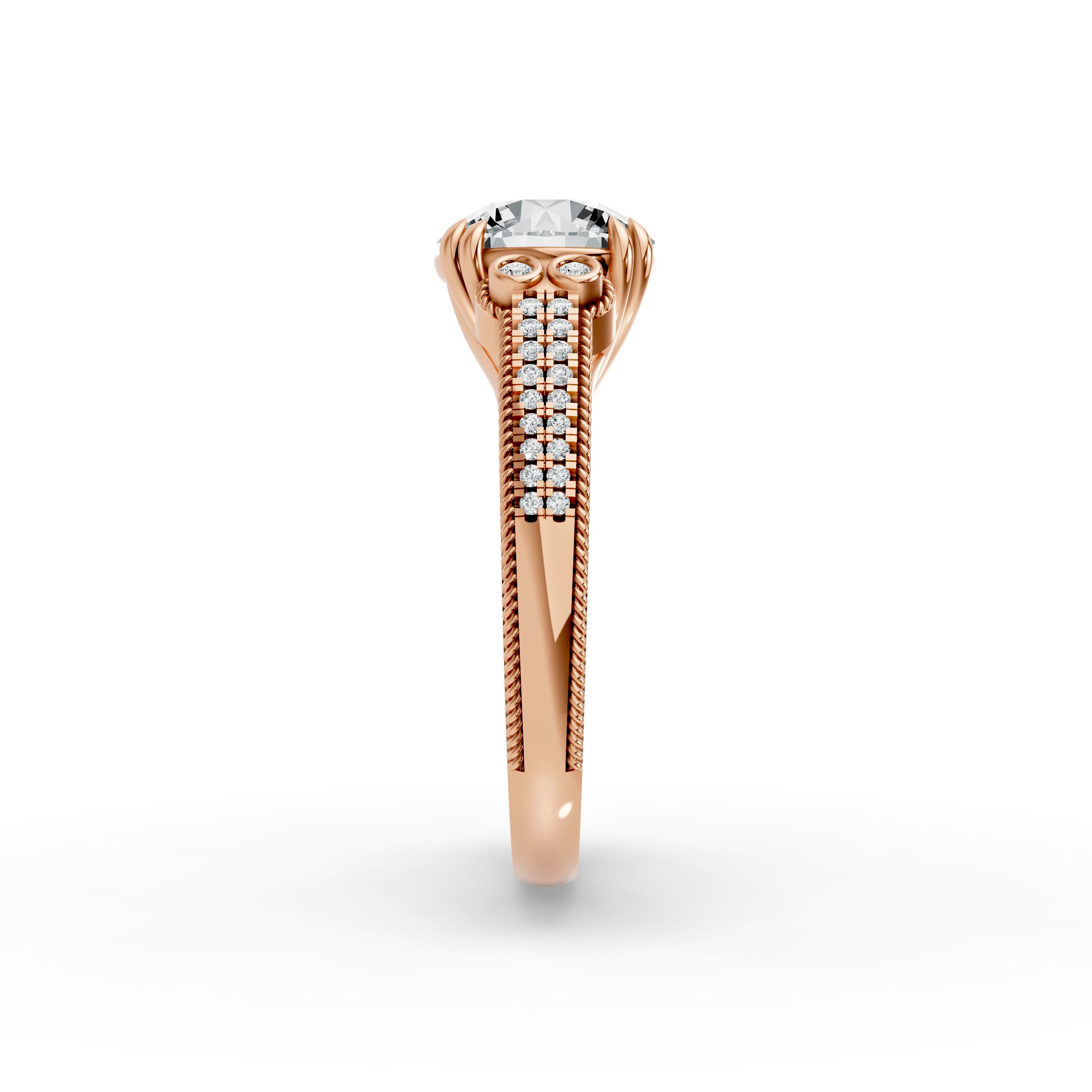 Round Shape Diamond Fancy Engagement Ring in Gold