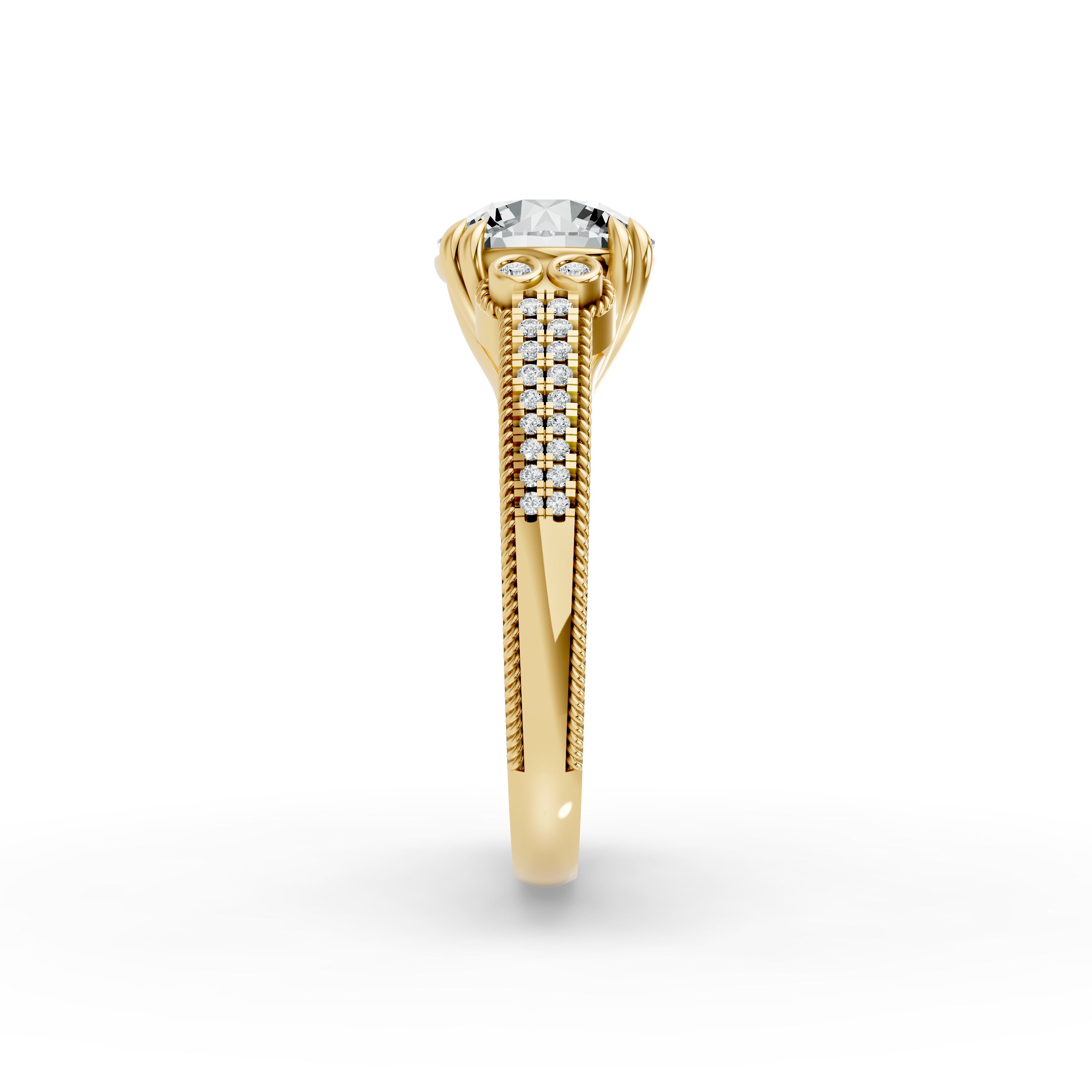 Round Shape Diamond Fancy Engagement Ring in Gold