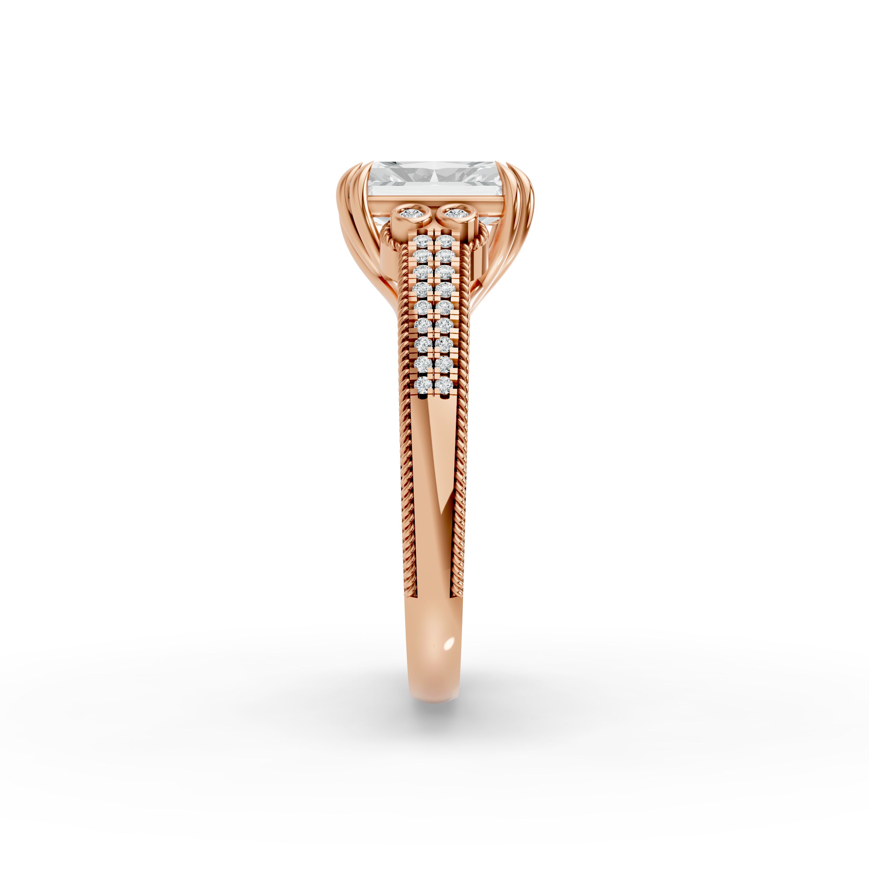 Radiant Shape Diamond Fancy Engagement Ring in Gold