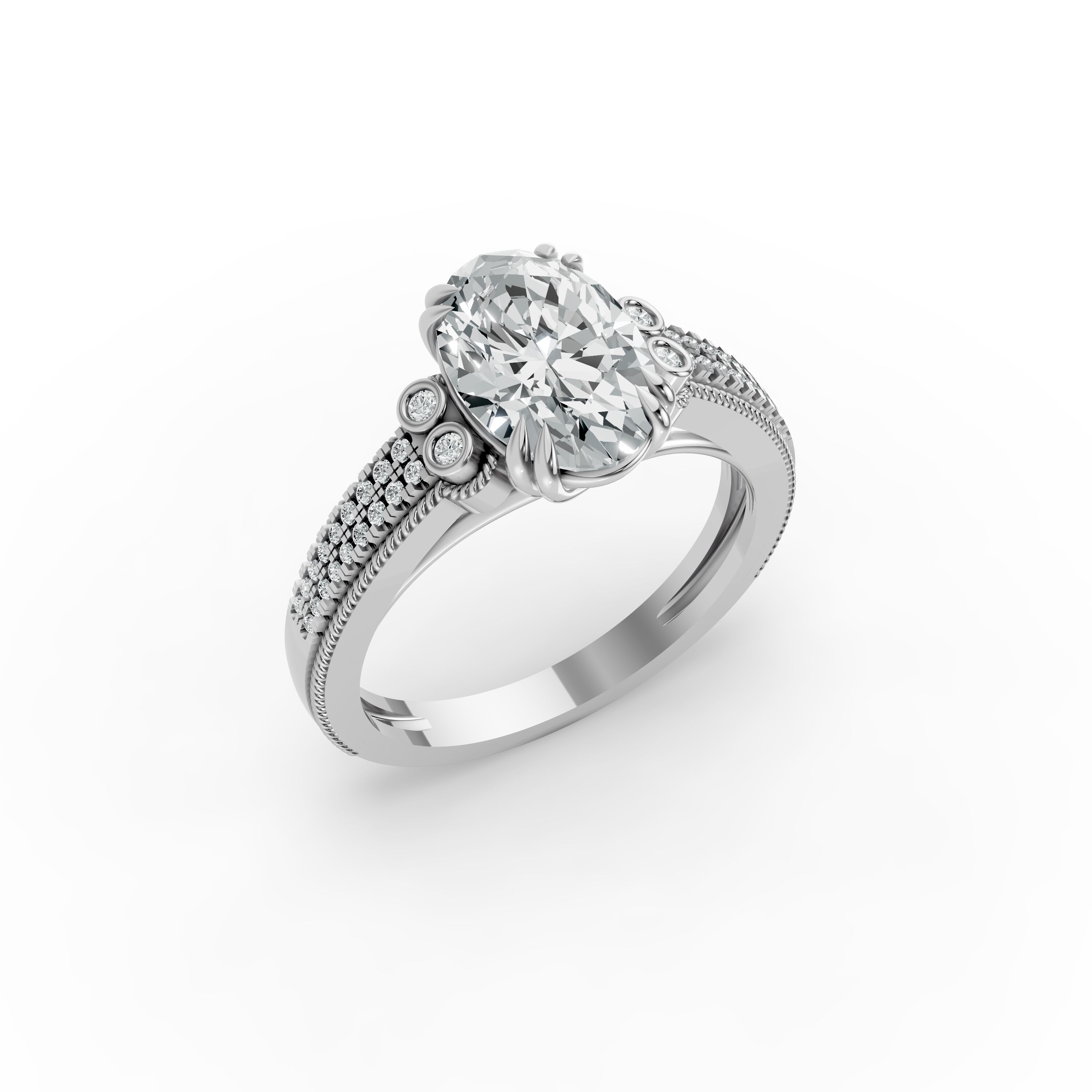 Oval Shape Diamond Fancy Engagement Ring in Gold