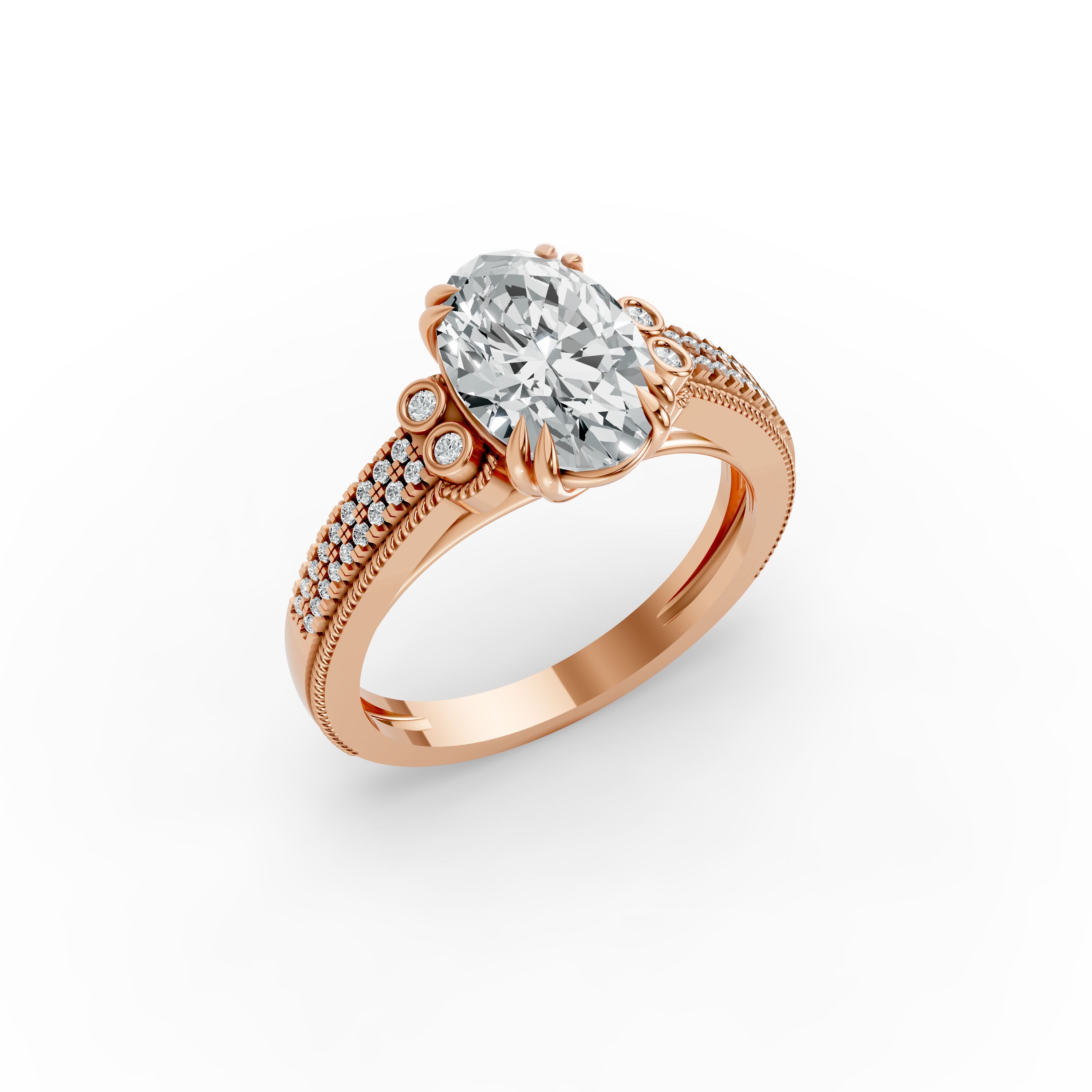 Oval Shape Diamond Fancy Engagement Ring in Gold