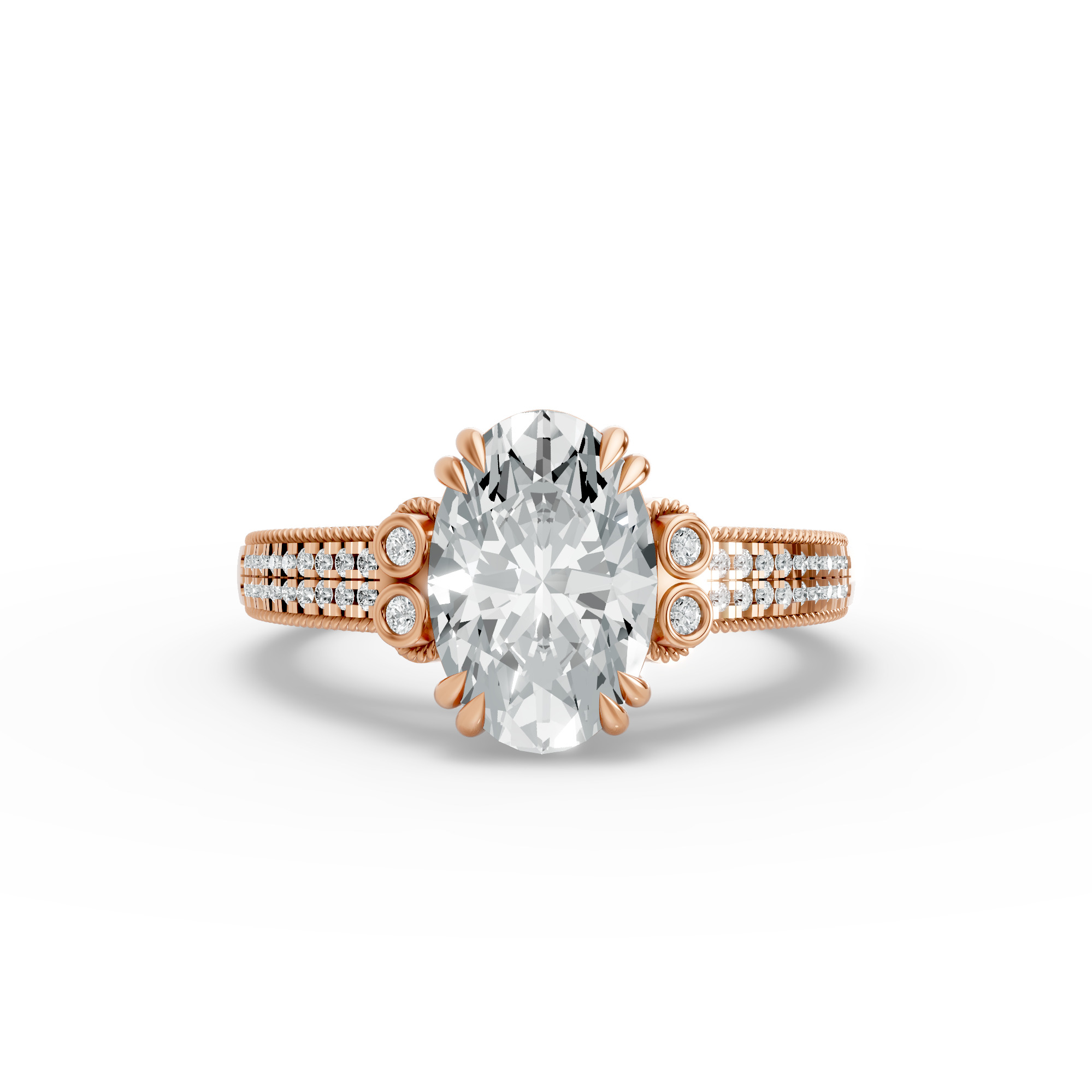 Oval Shape Diamond Fancy Engagement Ring in Gold