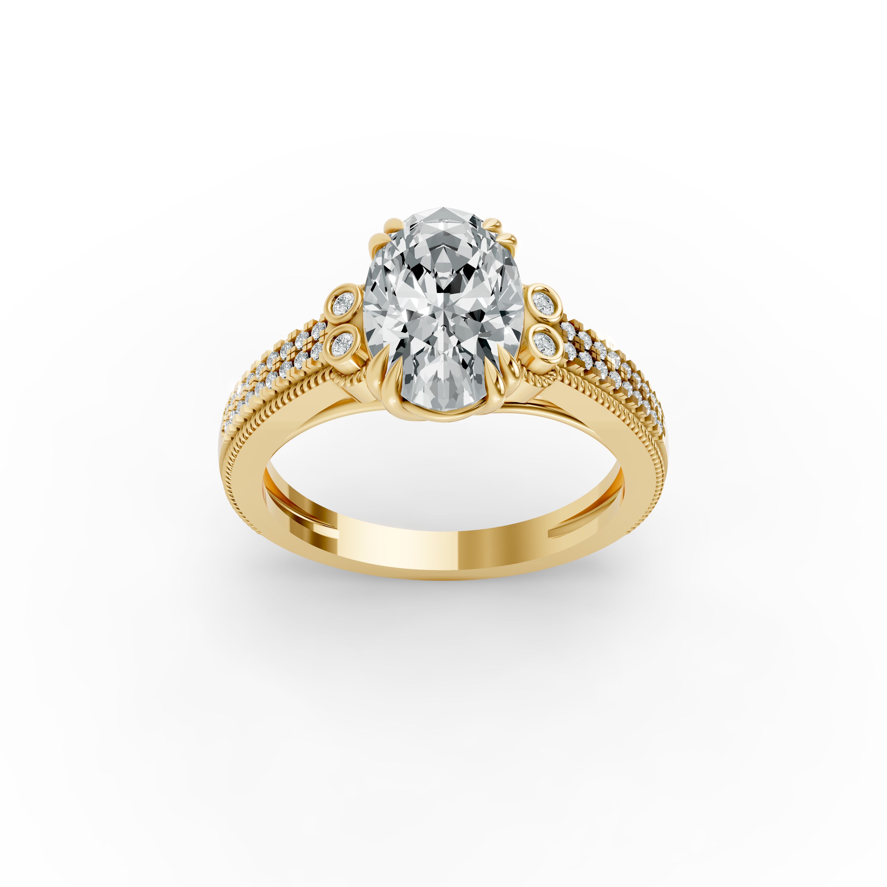 Oval Shape Diamond Fancy Engagement Ring in Gold