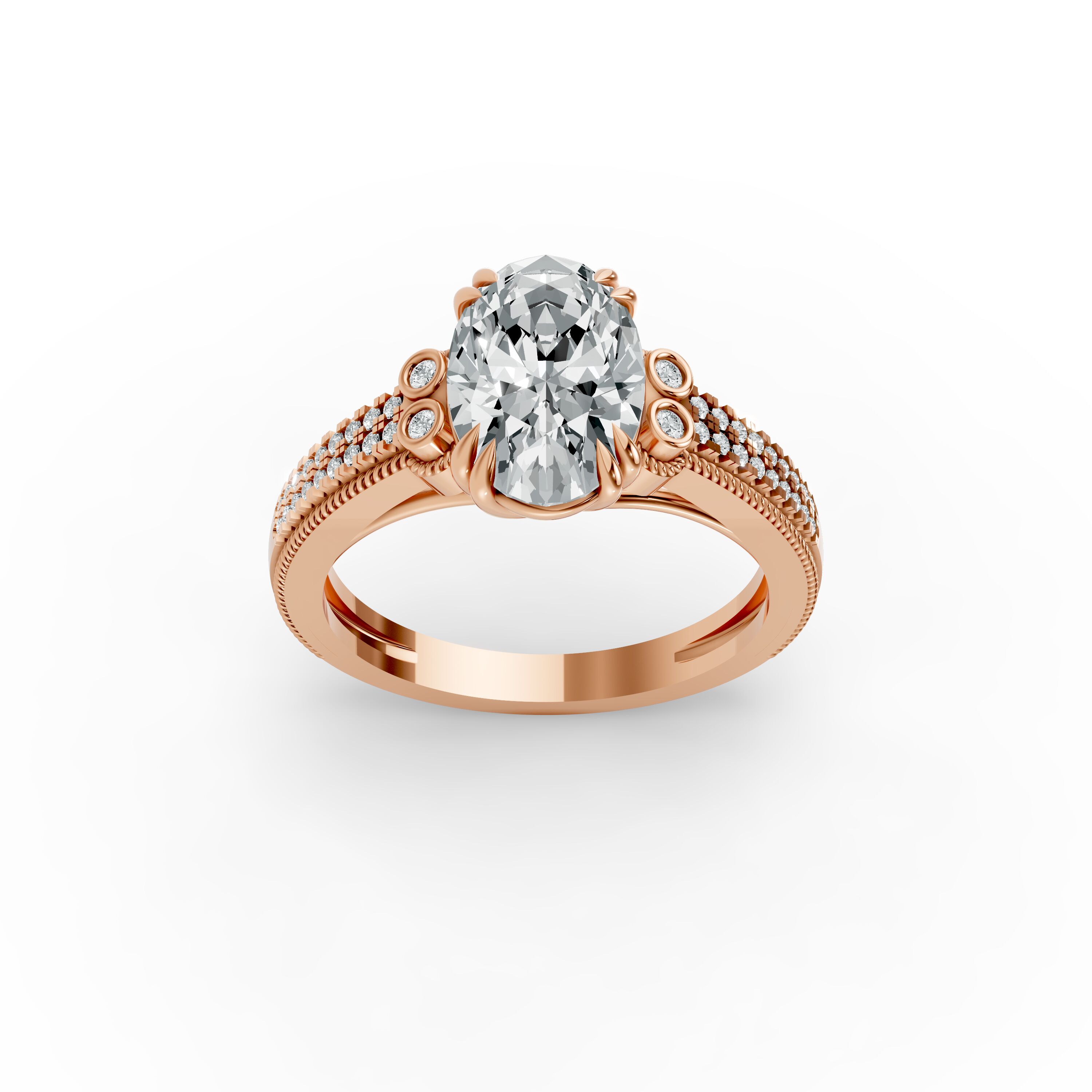 Oval Shape Diamond Fancy Engagement Ring in Gold