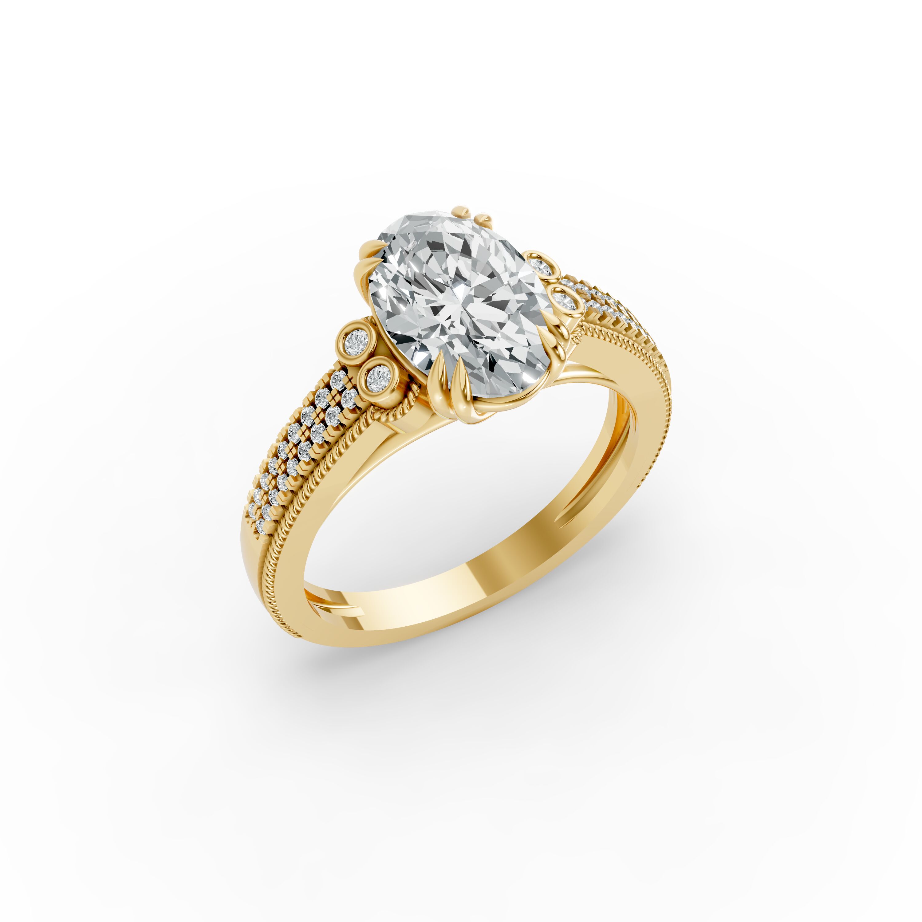 Oval Shape Diamond Fancy Engagement Ring in Gold