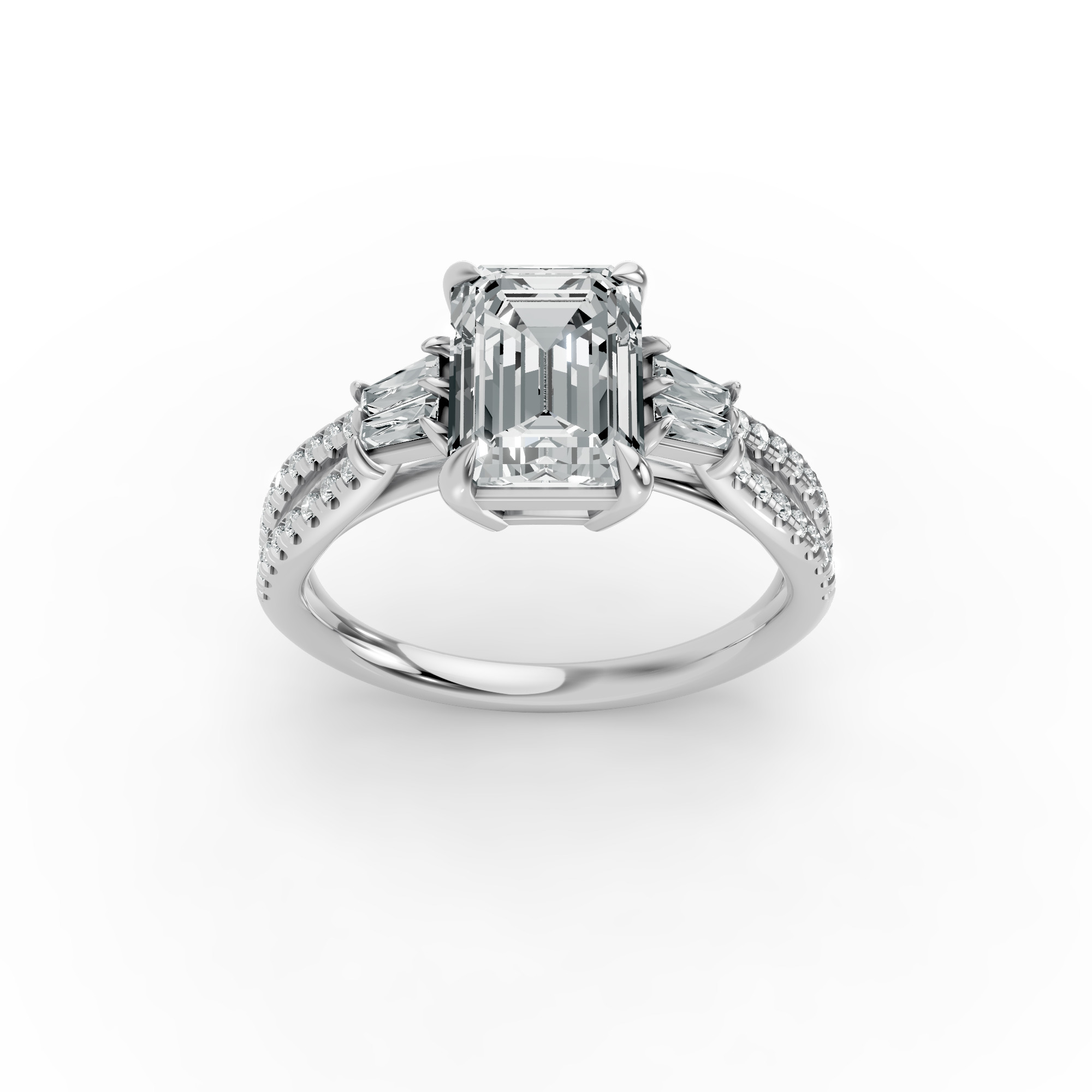 Emerald Shape Diamond Fancy Engagement Ring in Gold