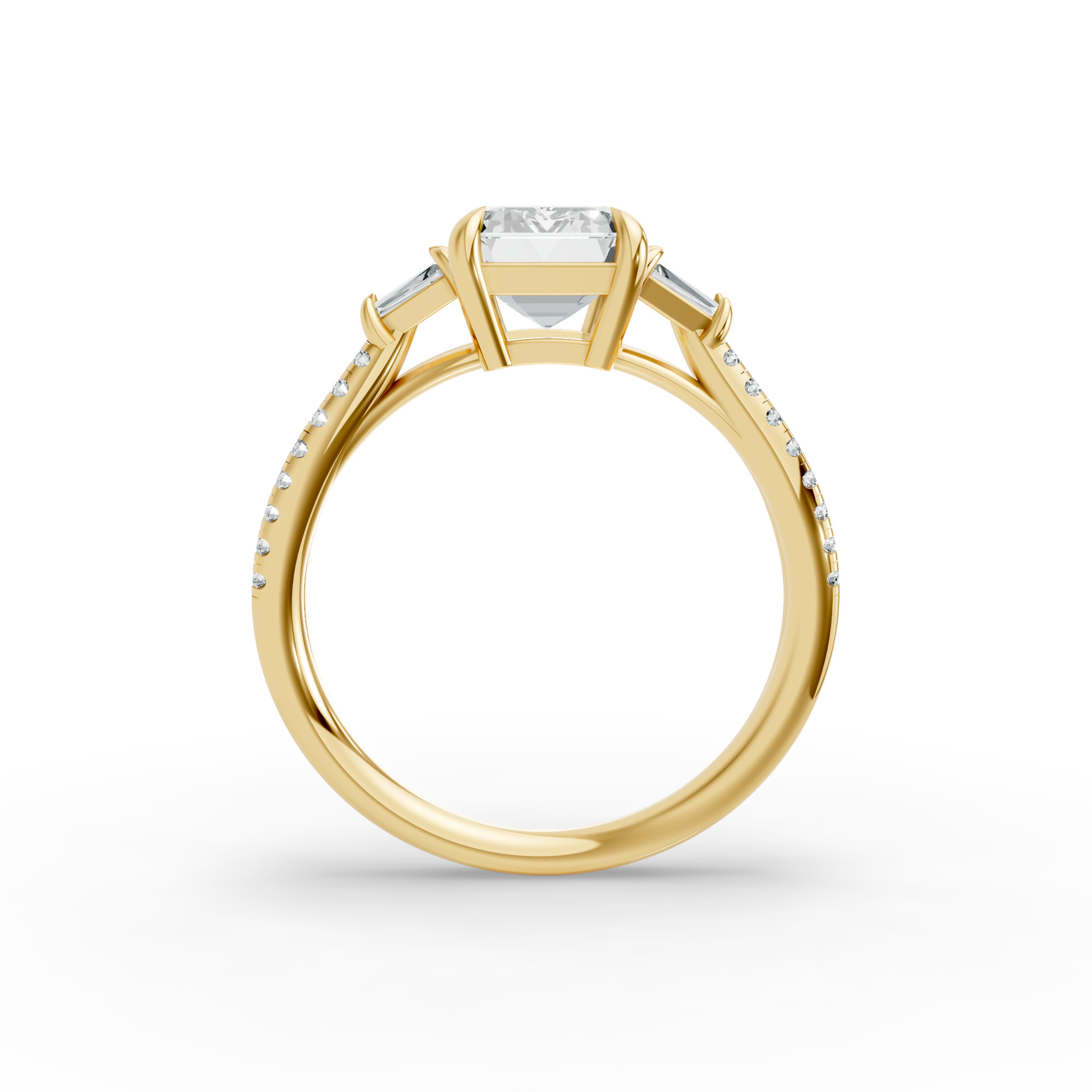 Emerald Shape Diamond Fancy Engagement Ring in Gold